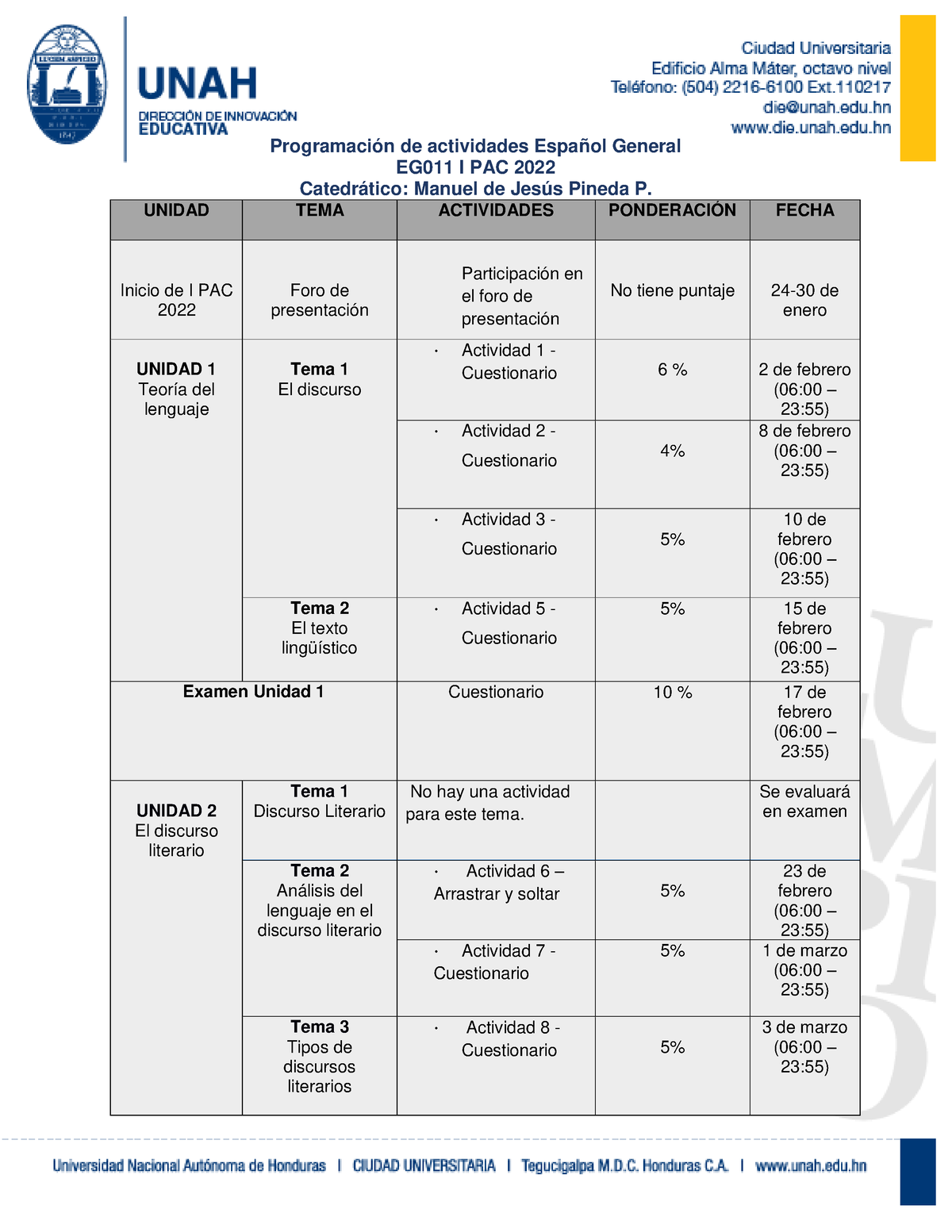 Ensayo Español General - Programación De Actividades Español General ...