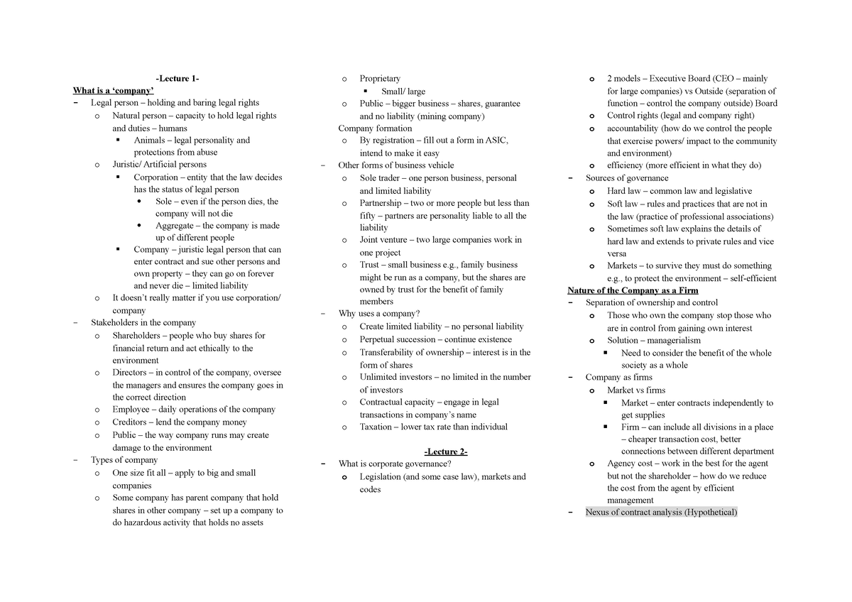 corporations-law-lecture-notes-lecture-1-what-is-a-company-legal