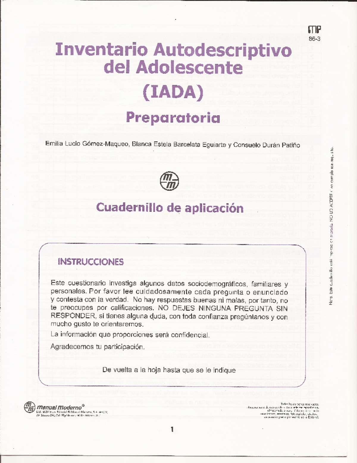 Cuadernillo IADA Preparatoria - PSICOLOGÍA GENERAL - Studocu
