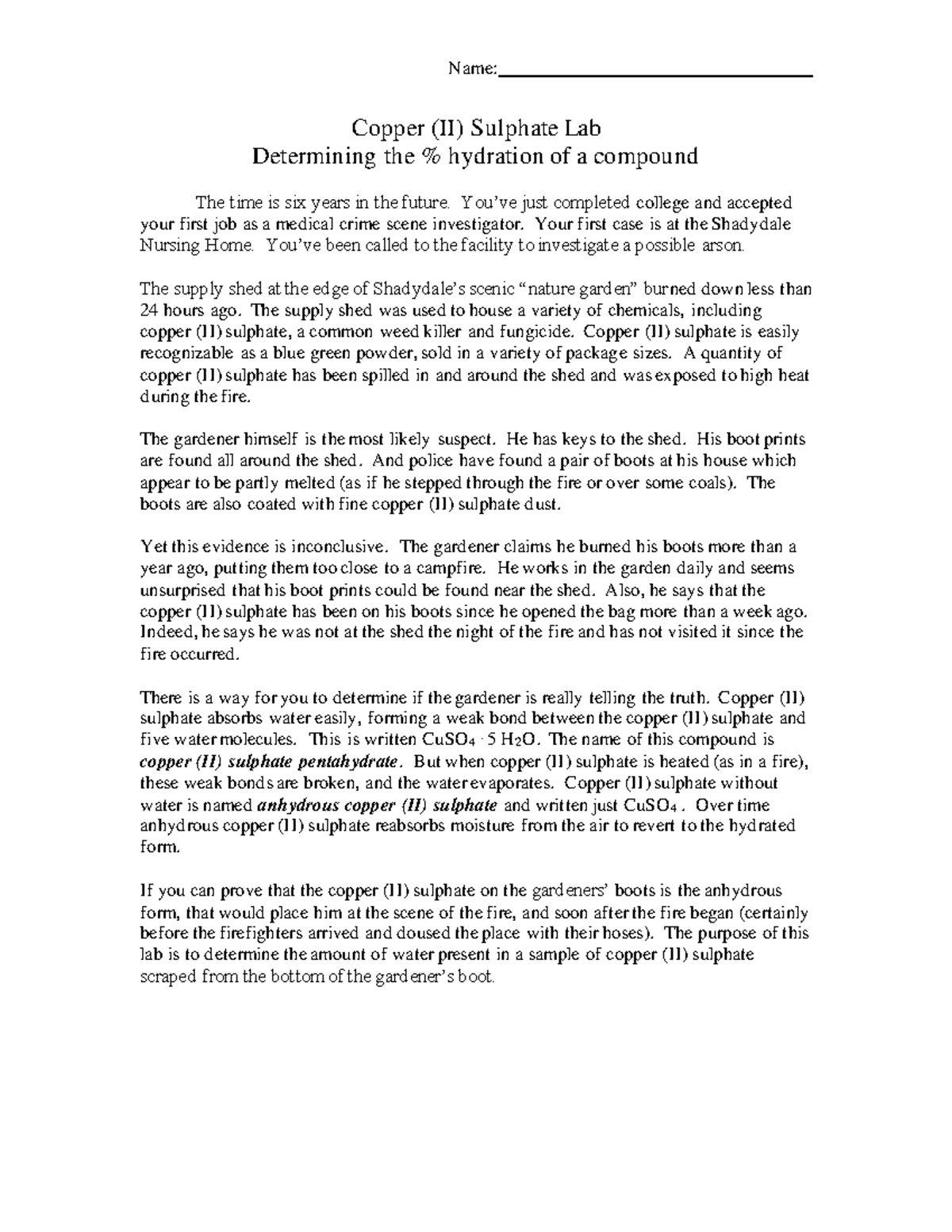 11copper II sulphate hydrate lab Copper (II) Sulphate Lab Determining the hydration of a