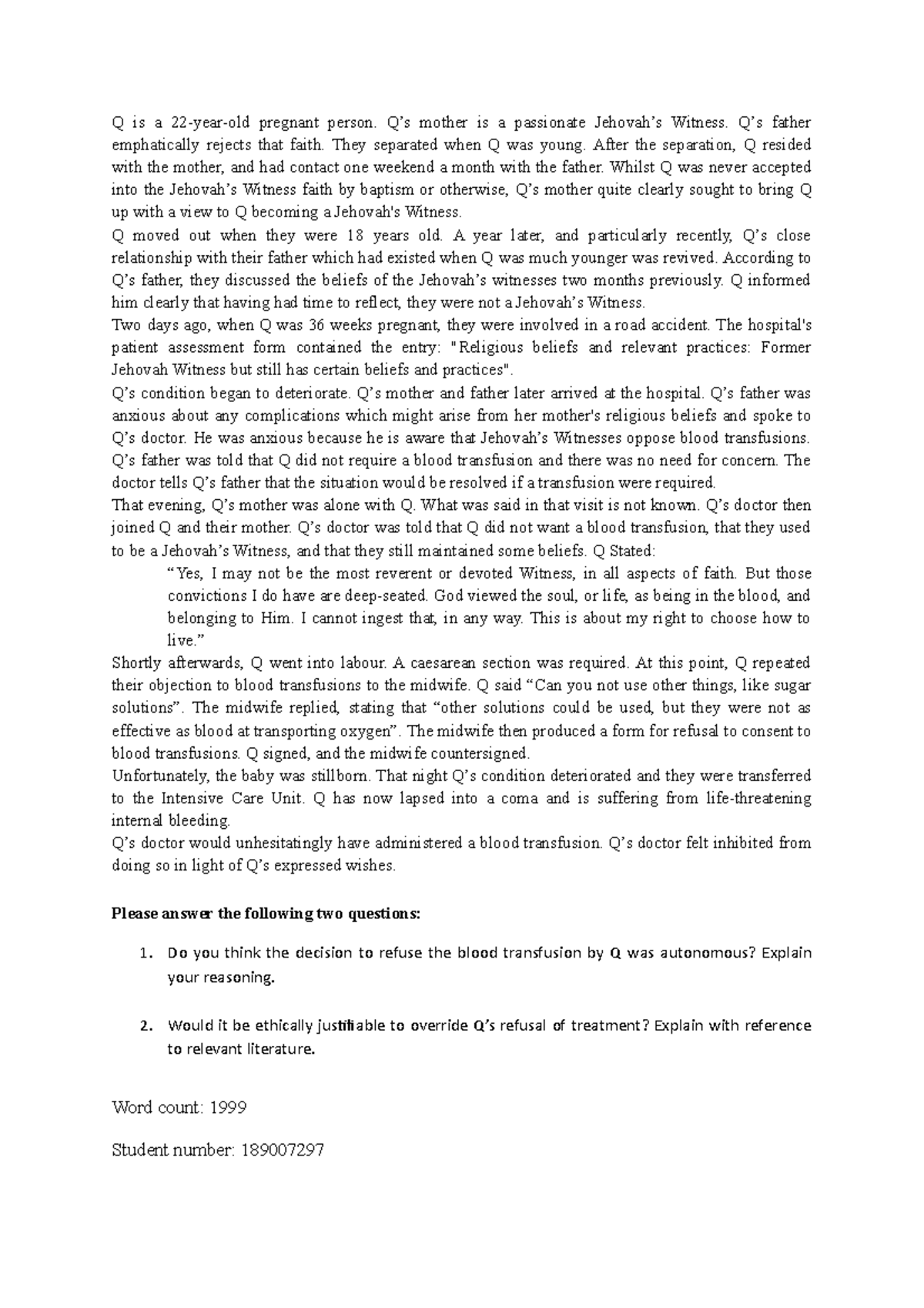 Bioethics Essay Q Is A 22 year old Pregnant Person Q s Mother Is A bioethics-essay-q-is-a-22-year-old-pregnant-person-q-s-mother-is-a