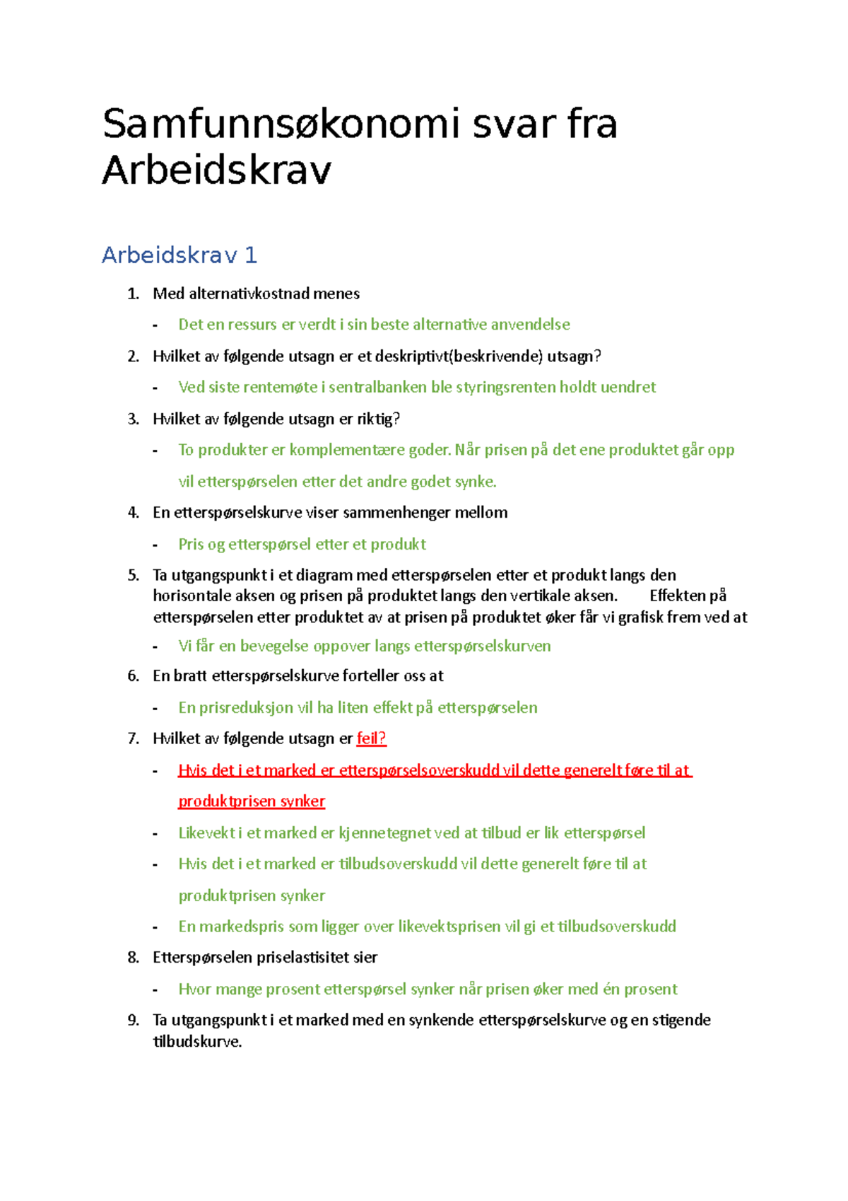 Arbeidskrav 1-5 Rett Svar - Samfunnsøkonomi Svar Fra Arbeidskrav ...