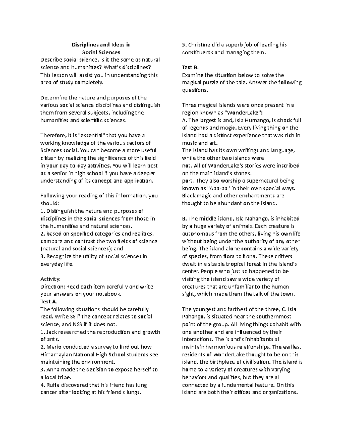 DISS Lesson 1 - Disciplines and Ideas in Social Sciences Describe ...