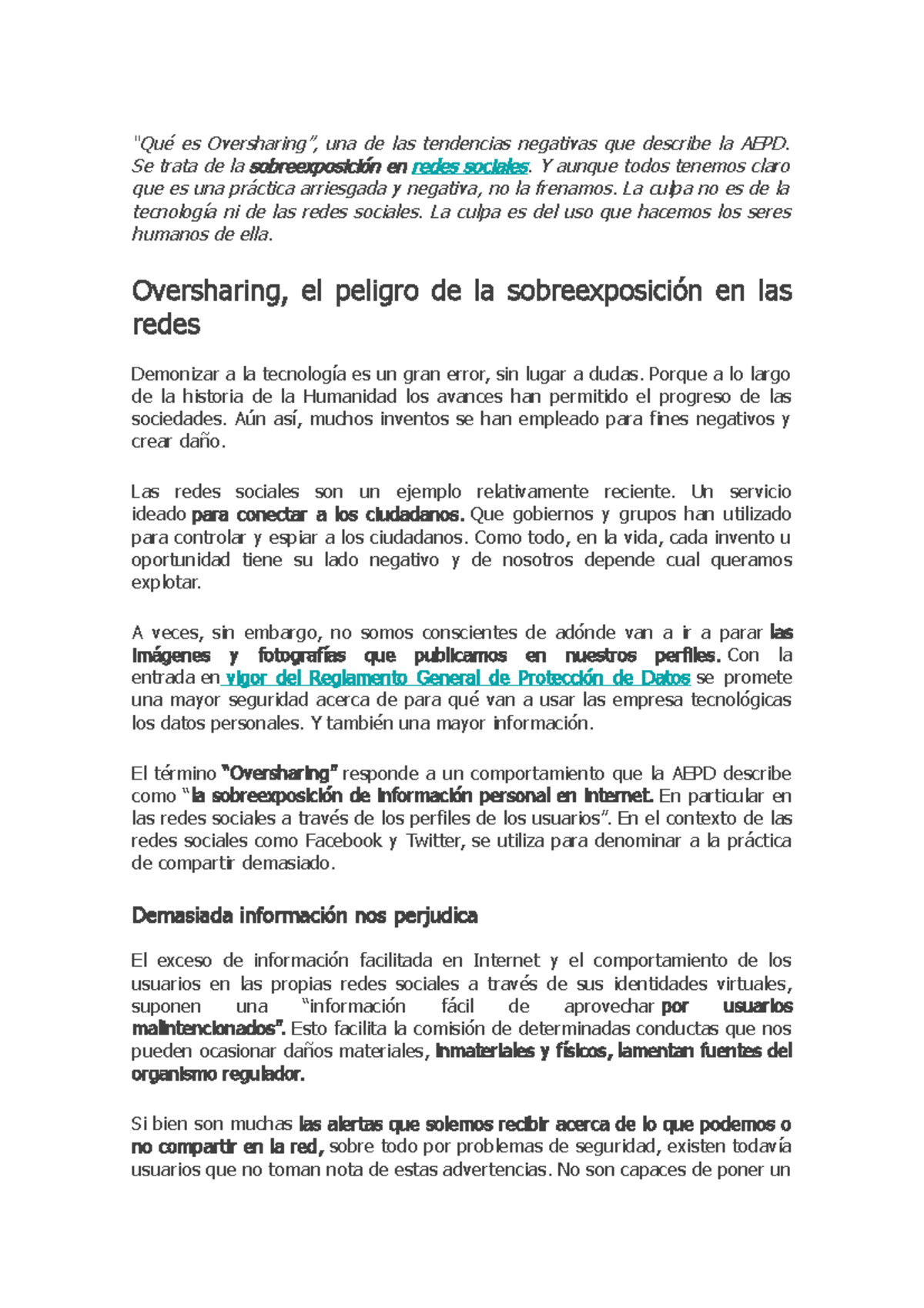 Oversharing - “Qué es Oversharing”, una de las tendencias negativas que ...