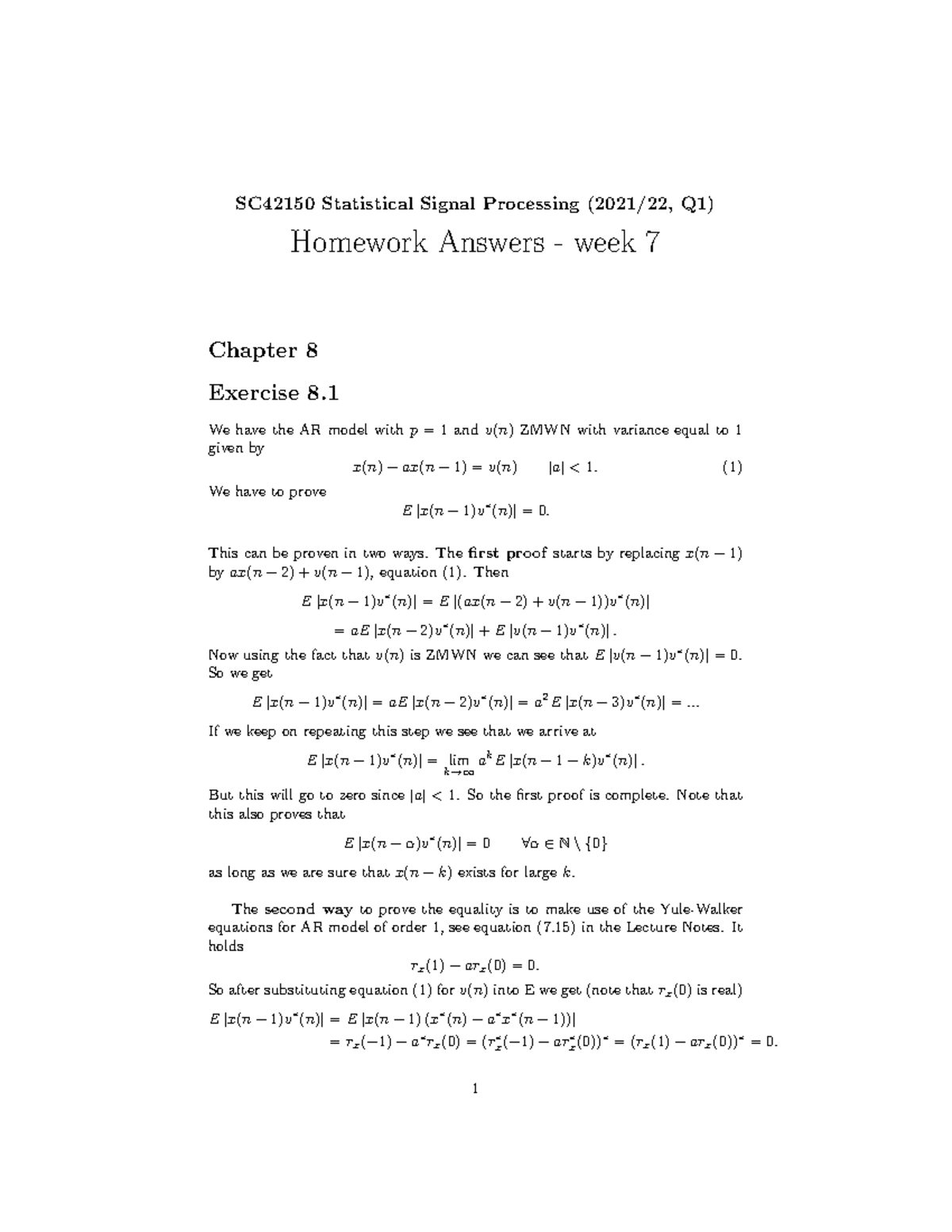 Exercise answers week 7 homework for course practice SC42150