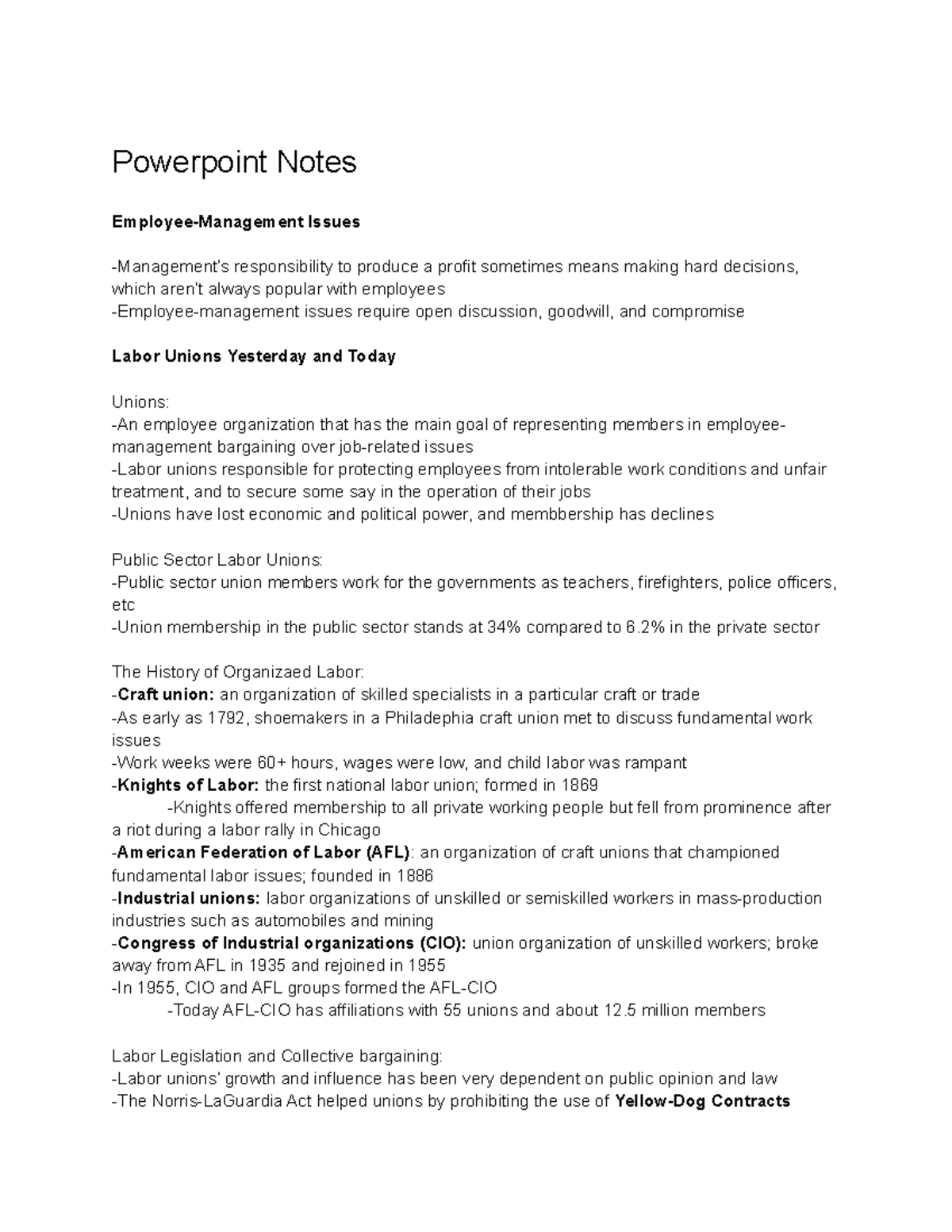 Ch 12 Notes - Powerpoint Notes Employee-Management Issues -Management’s ...