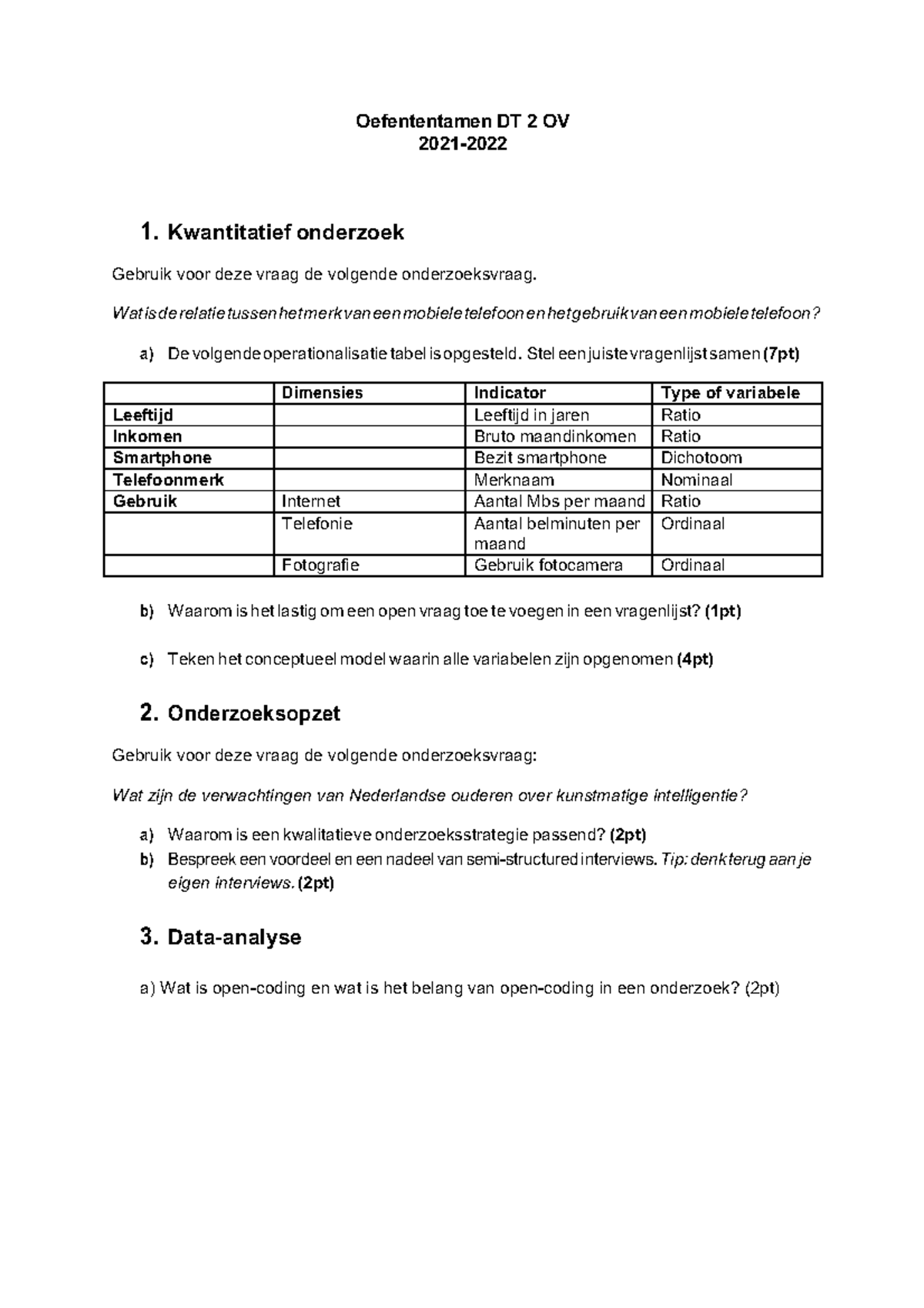 Oefententamen DT2 OV 2021-2022 Inclusief Antwoorden - Oefententamen DT ...