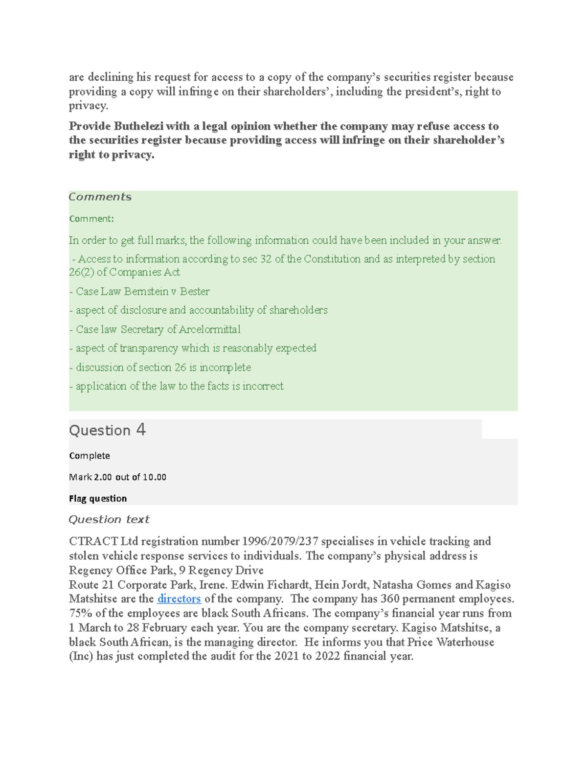 Company Law 1 - Previous questions papers to assist the student in ...