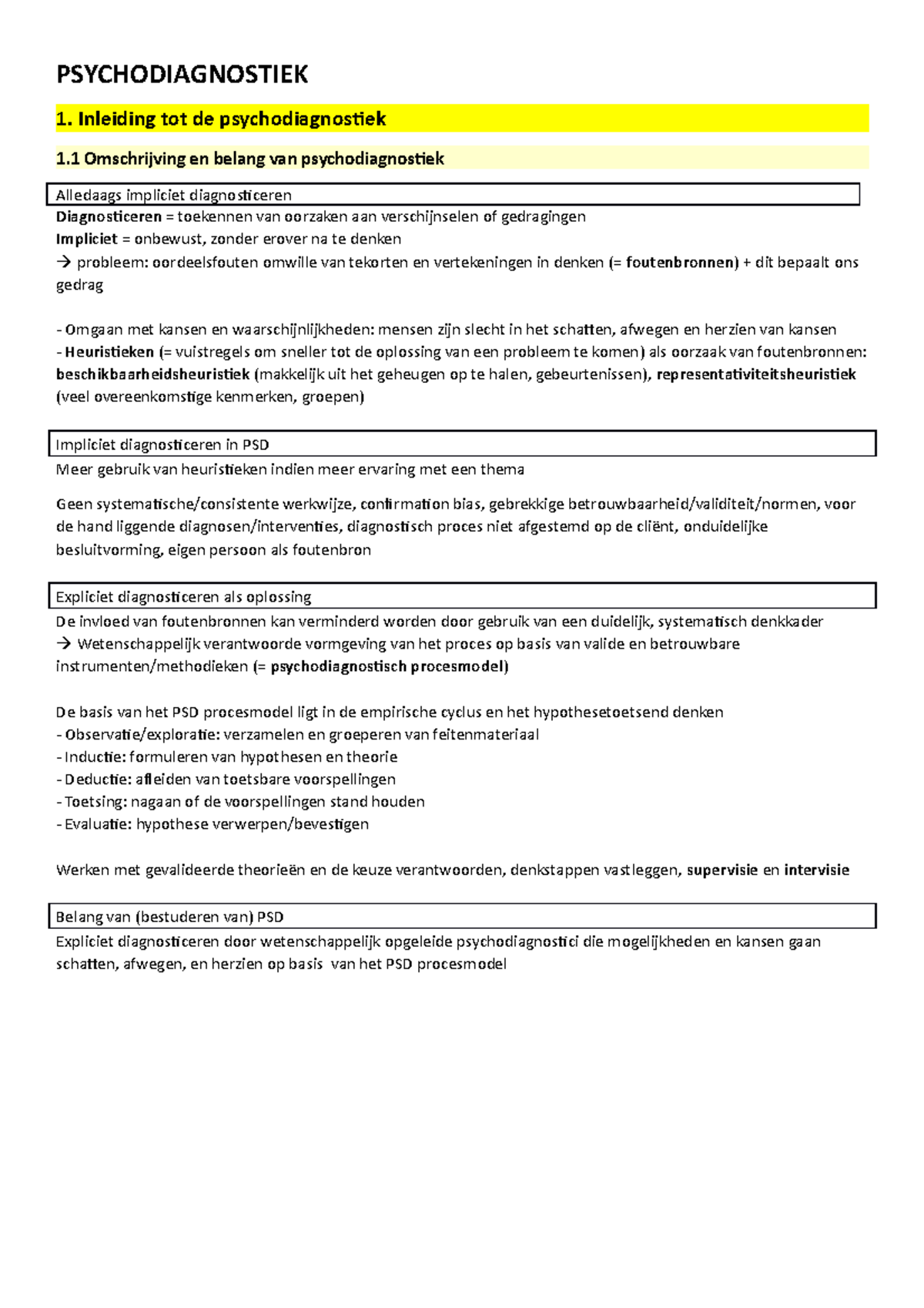 Samenvatting Diagnostiek - PSYCHODIAGNOSTIEK 1. Inleiding Tot De ...