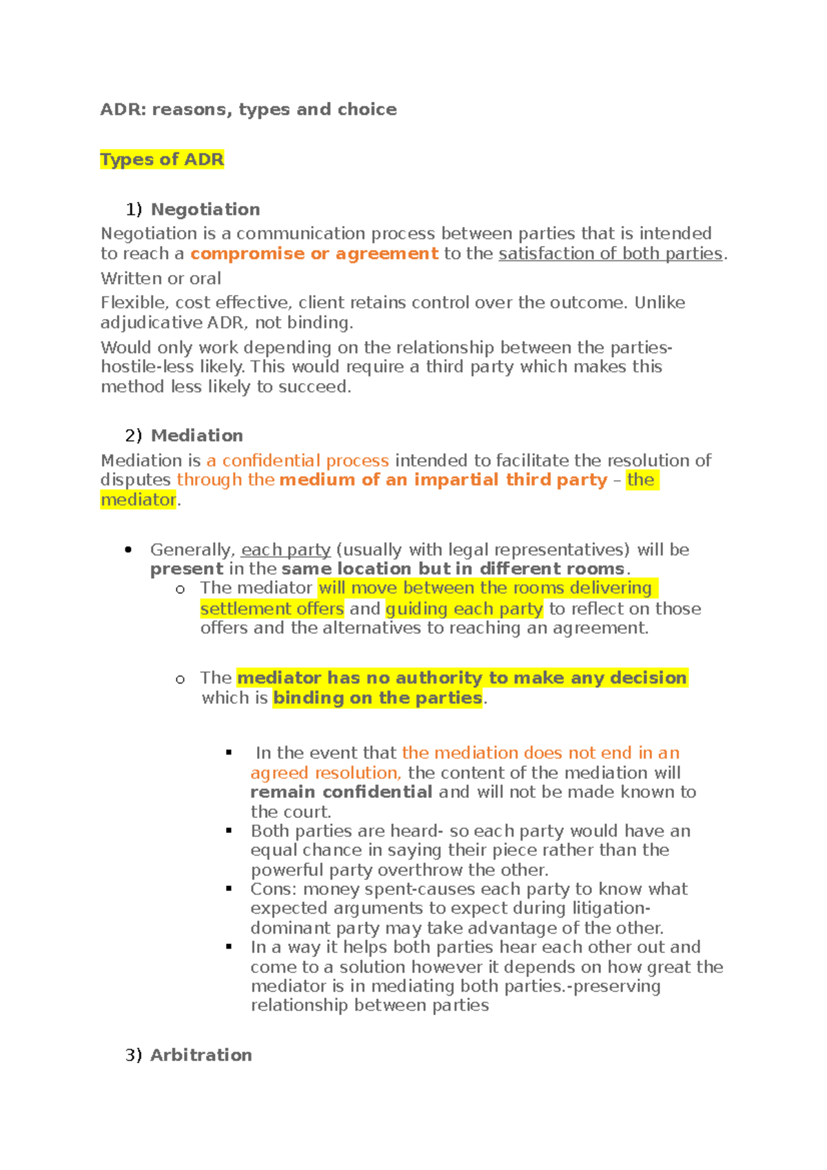 make a case study regarding the different types of adr processes