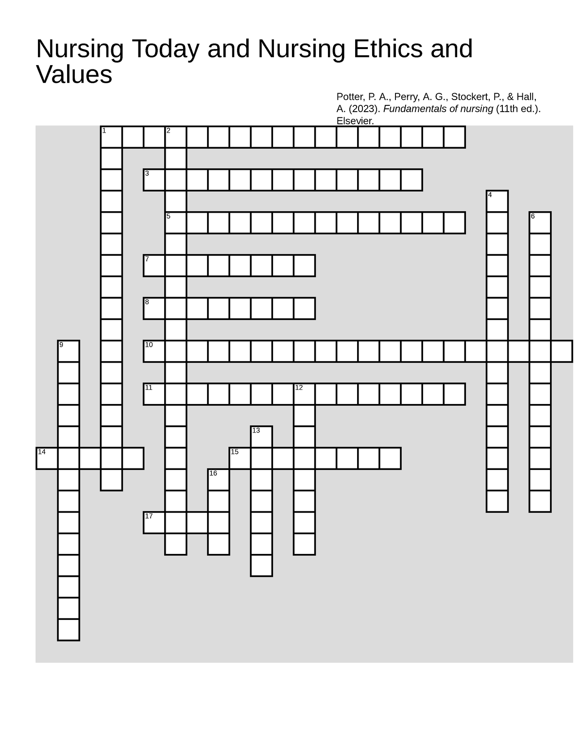 Nursing Today and Nursing Ethics and Values-Crossword Puzzle - Nursing 