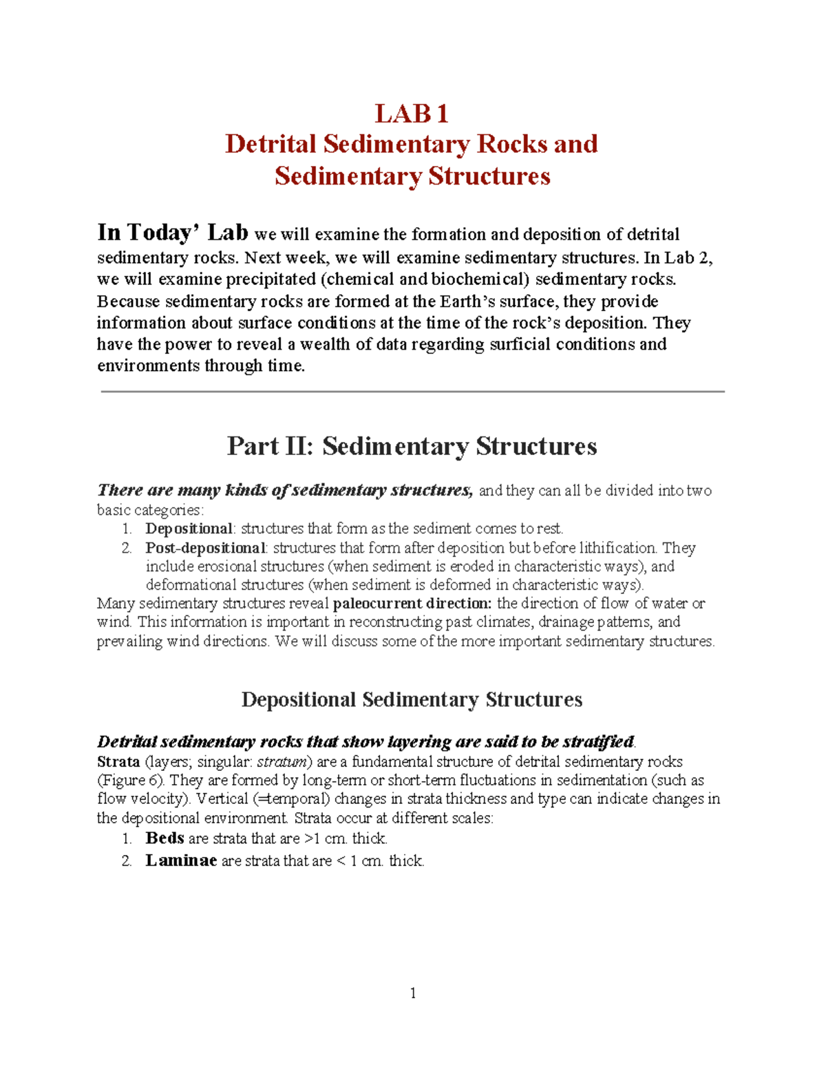 Sedimentary Structures pdf - LAB 1 Detrital Sedimentary Rocks and ...