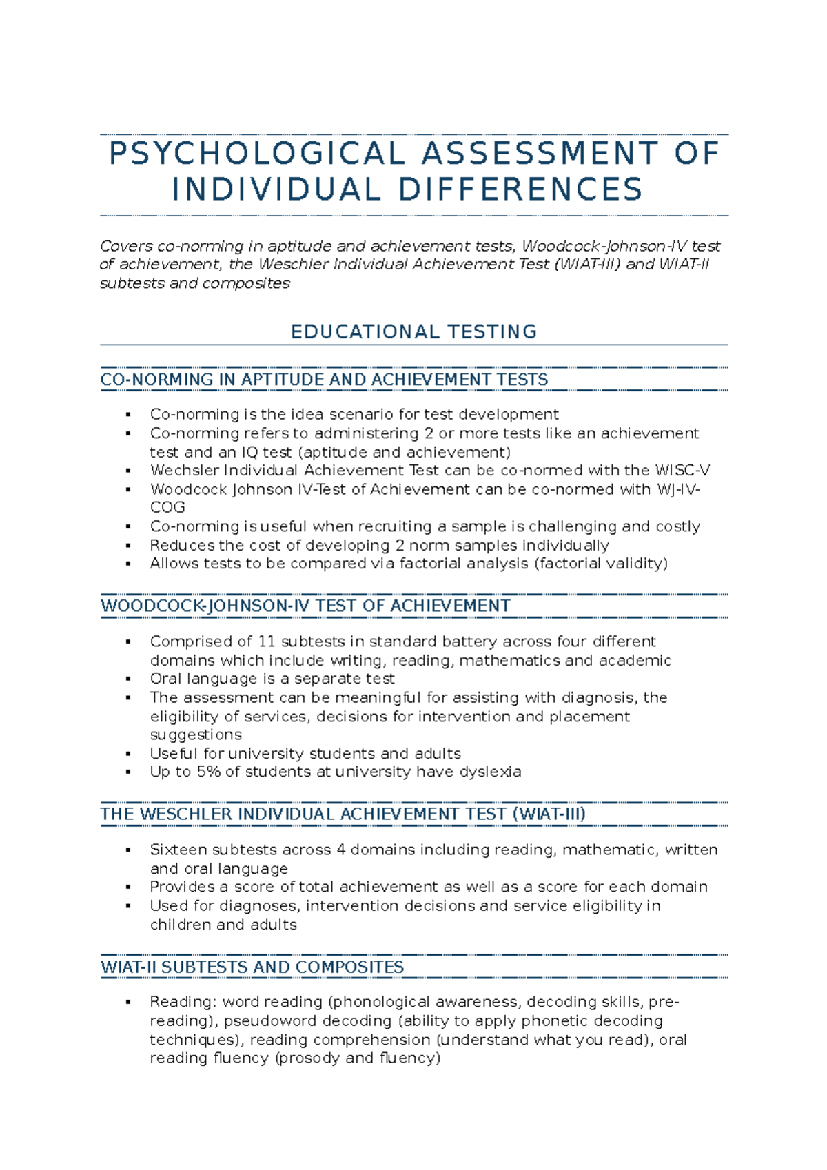 Psychological Assessment of Individual Differences 9 - P S YC H O LO G ...