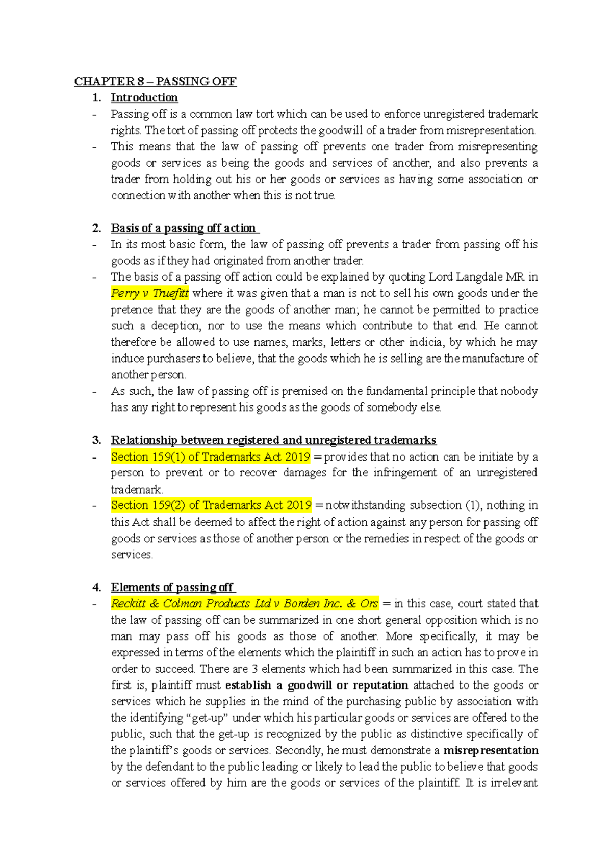 INTELLECTUAL PROPERTY LAW CHAPTER 8 SUMMARIES CHAPTER 8 PASSING