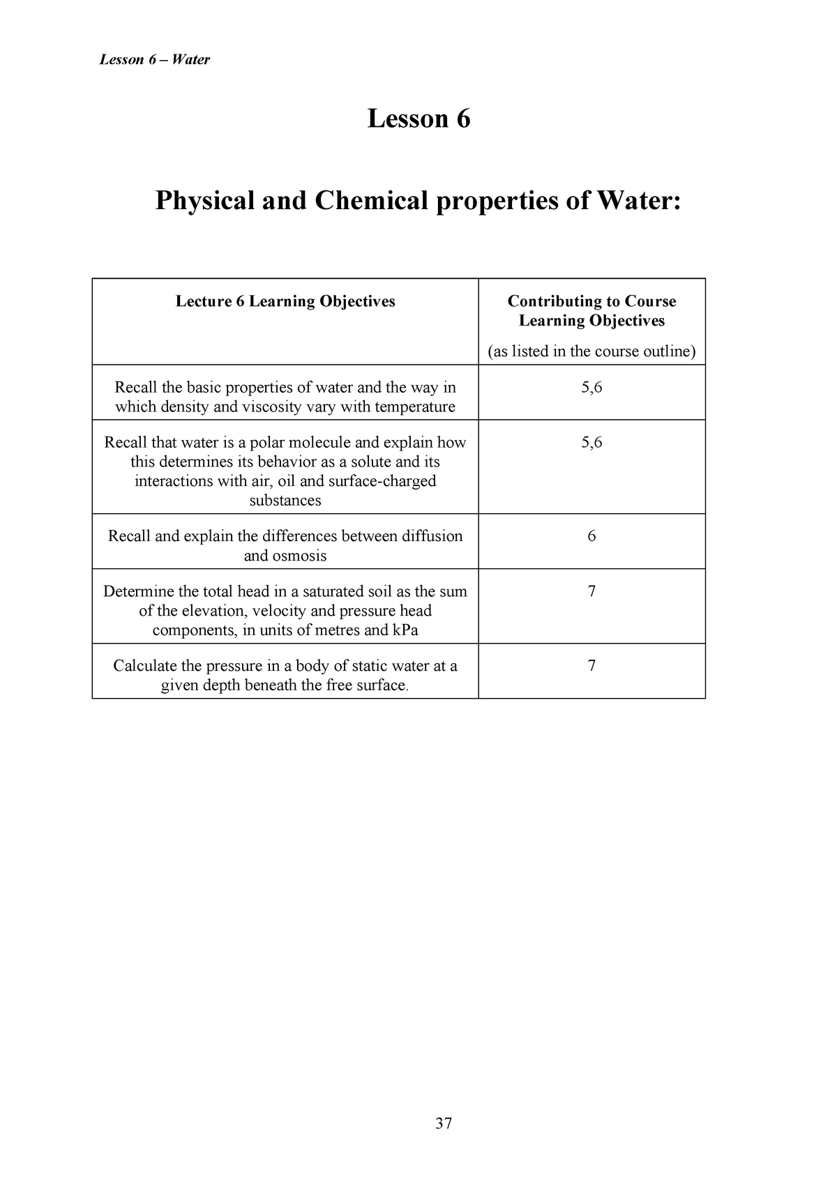 Lesson 6 Water Lecture Notes 6 Lesson 6 Physical And Chemical 