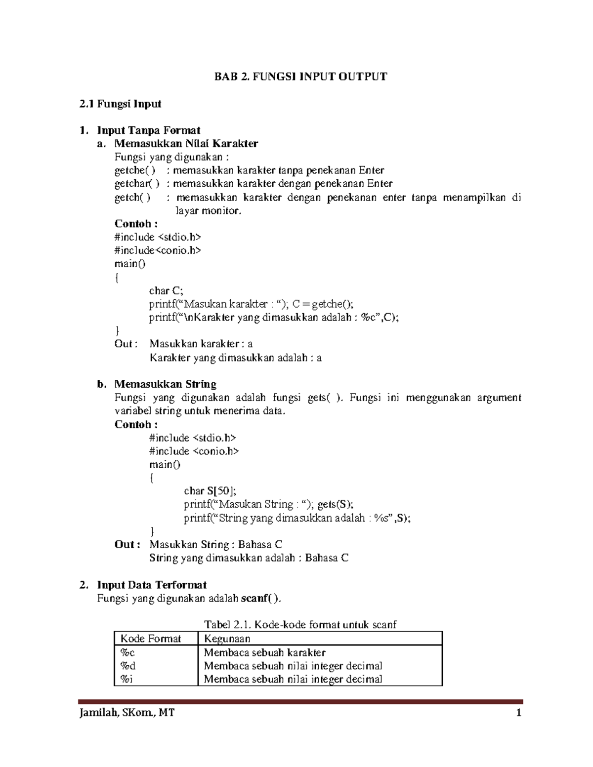 Bab2 - BAB 2. FUNGSI INPUT OUTPUT 2 Fungsi Input Input Tanpa Format a ...