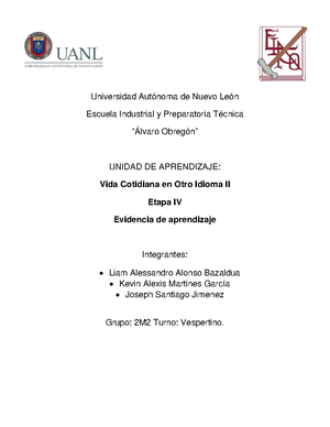 Evidencia 2 LME - Universidad Autónoma de Nuevo León Escuela Industrial ...