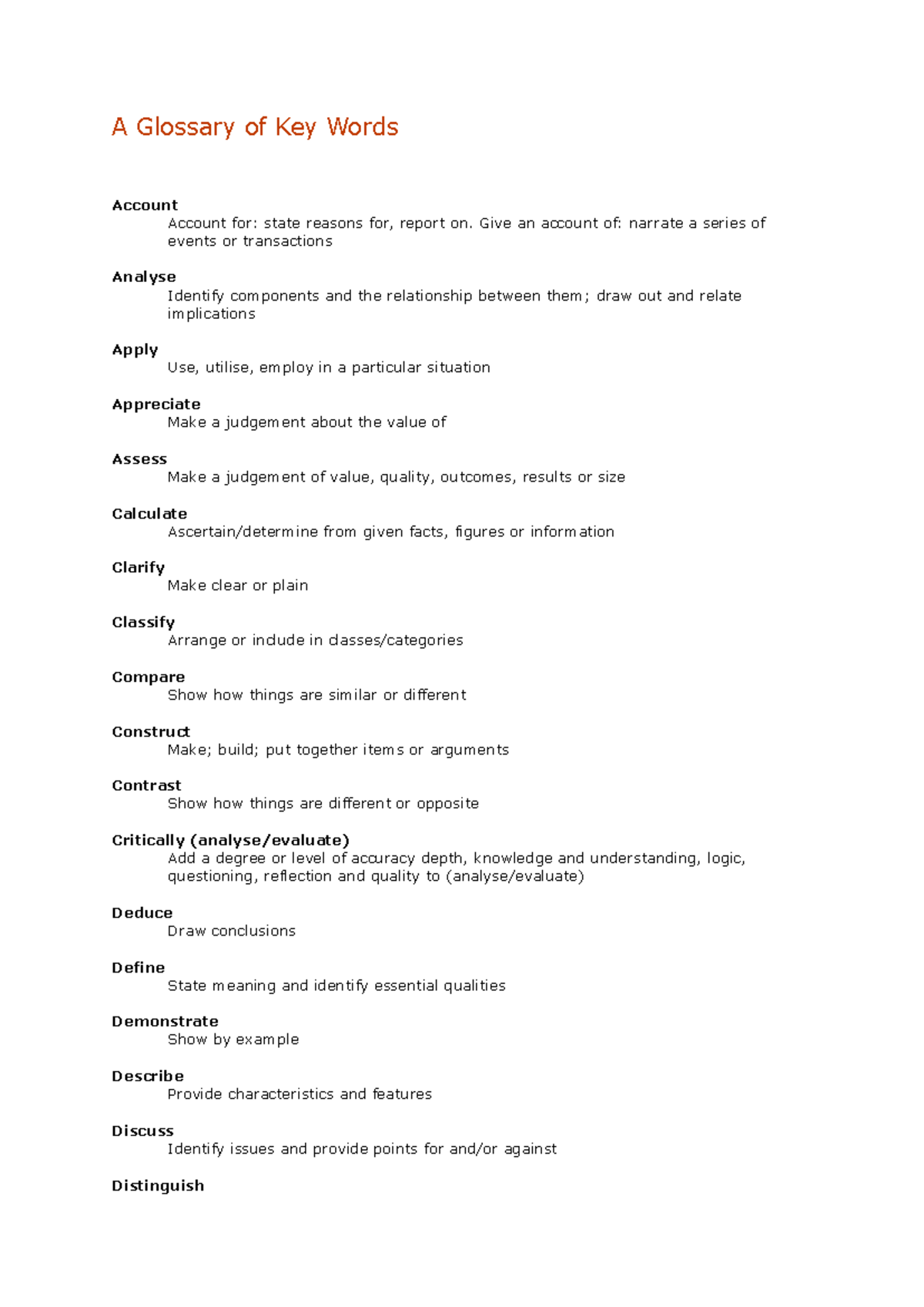 A Glossary of Key Words - A Glossary of Key Words Account Account for ...