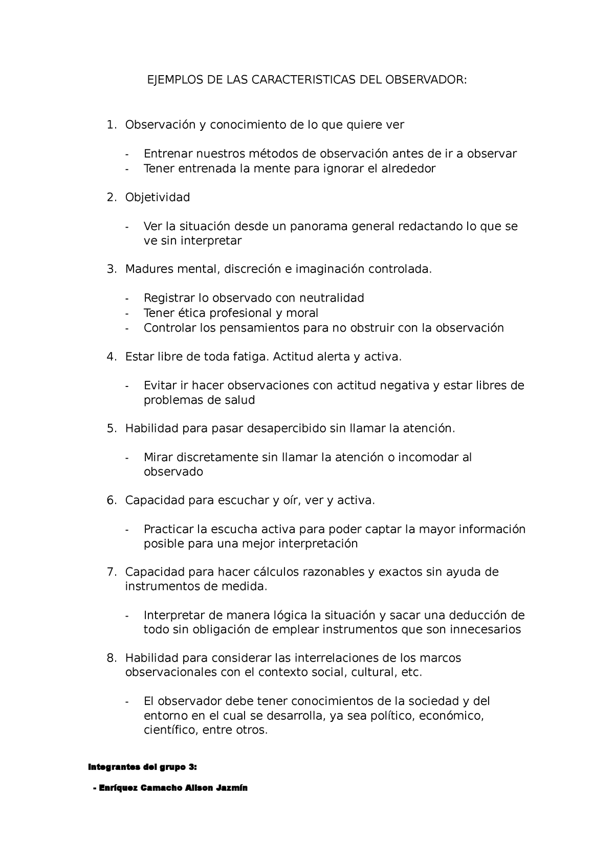 Ejemplos De Las Caracteristicas Del Observador Ejemplos De Las