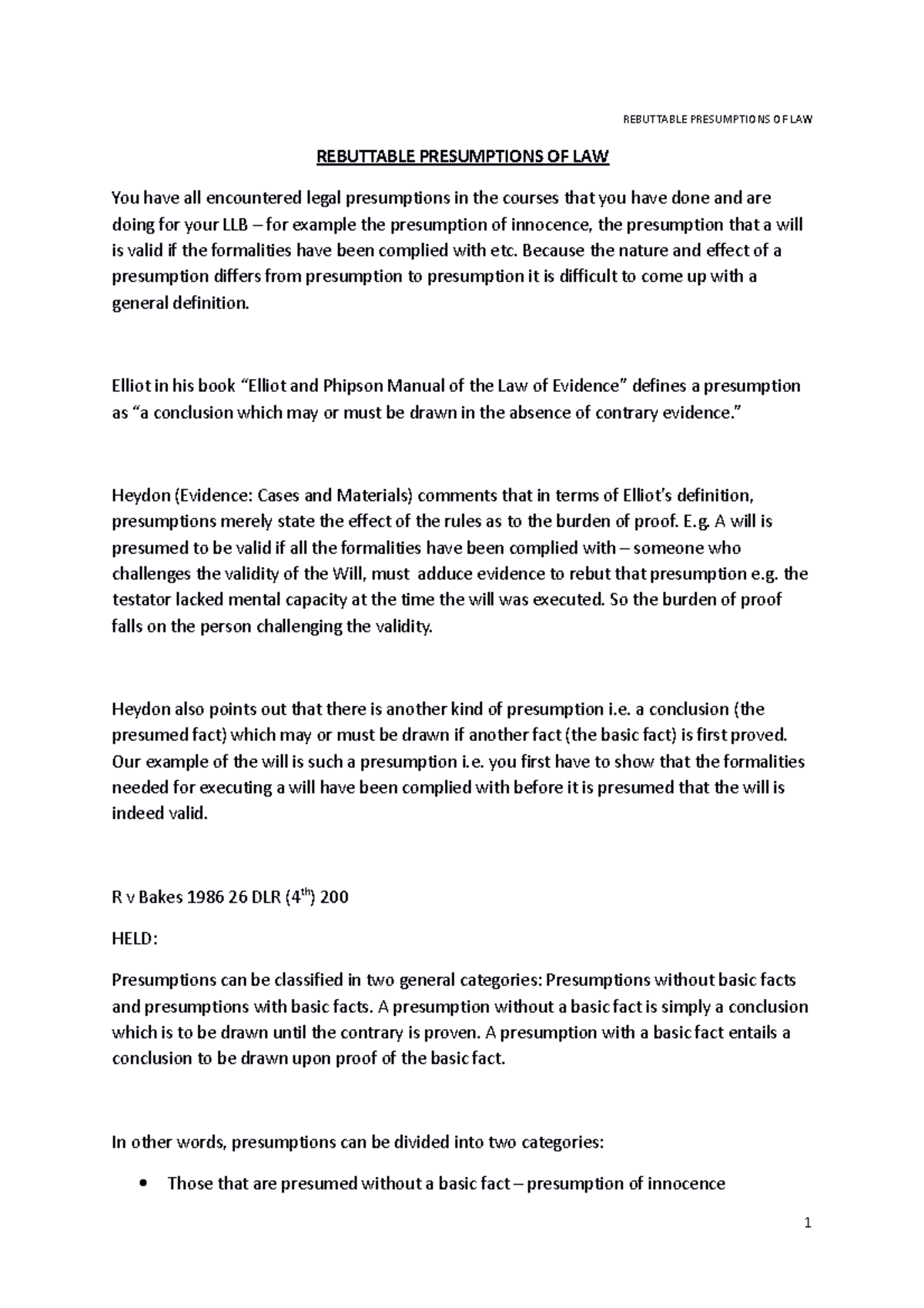 Evidence 2012 Rebuttable Presumptions Moodle REBUTTABLE PRESUMPTIONS