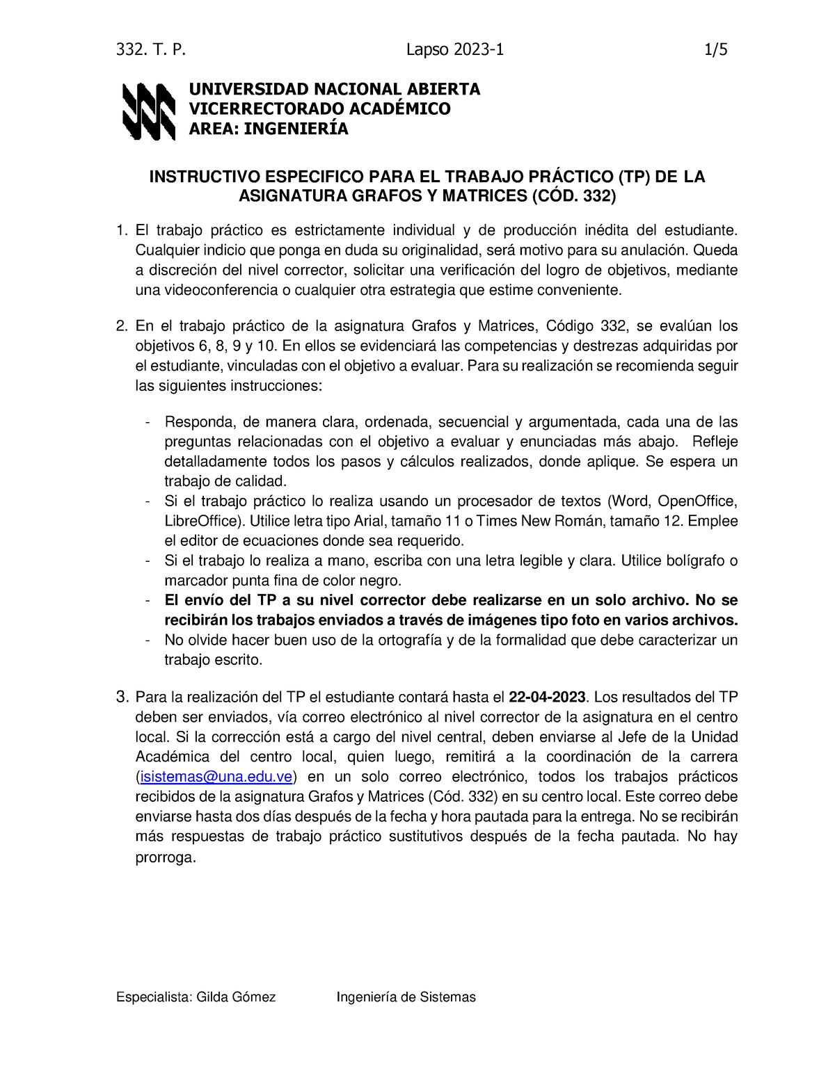 Tp 332 2023 1 Tps 332 Instructivo Especifico Para El Trabajo PrÁctico Tp De La Asignatura 8449