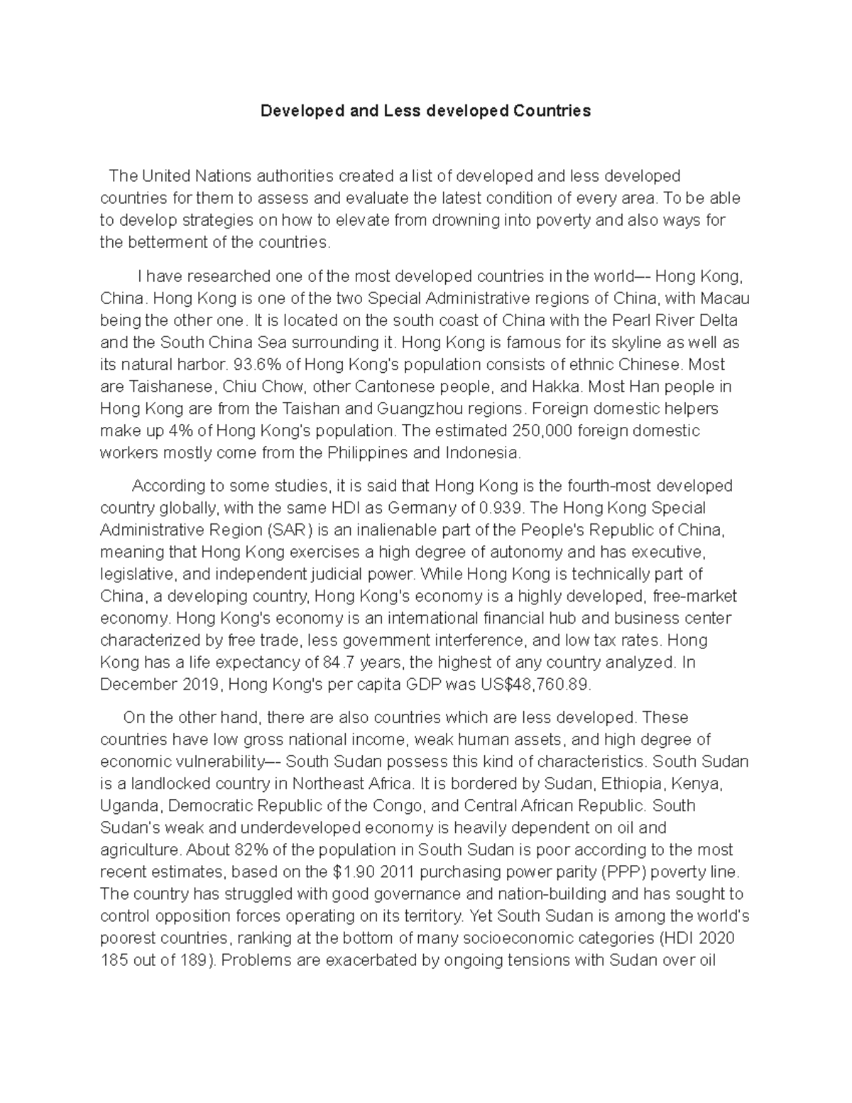Villahermosa Essay - Developed and Less developed Countries The United ...