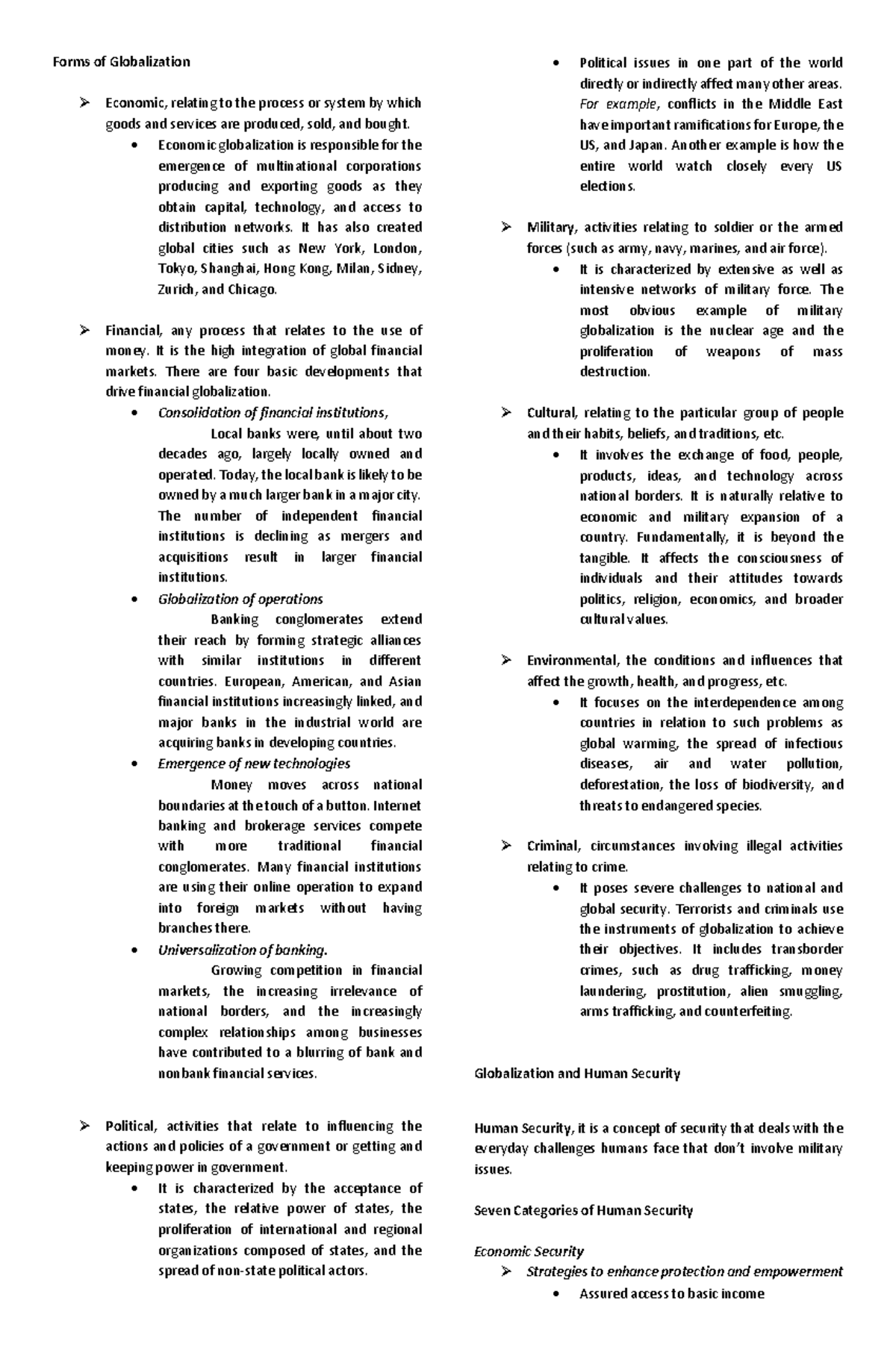 2 SS1D Handout Forms-of-Globalization - Forms of Globalization Economic ...