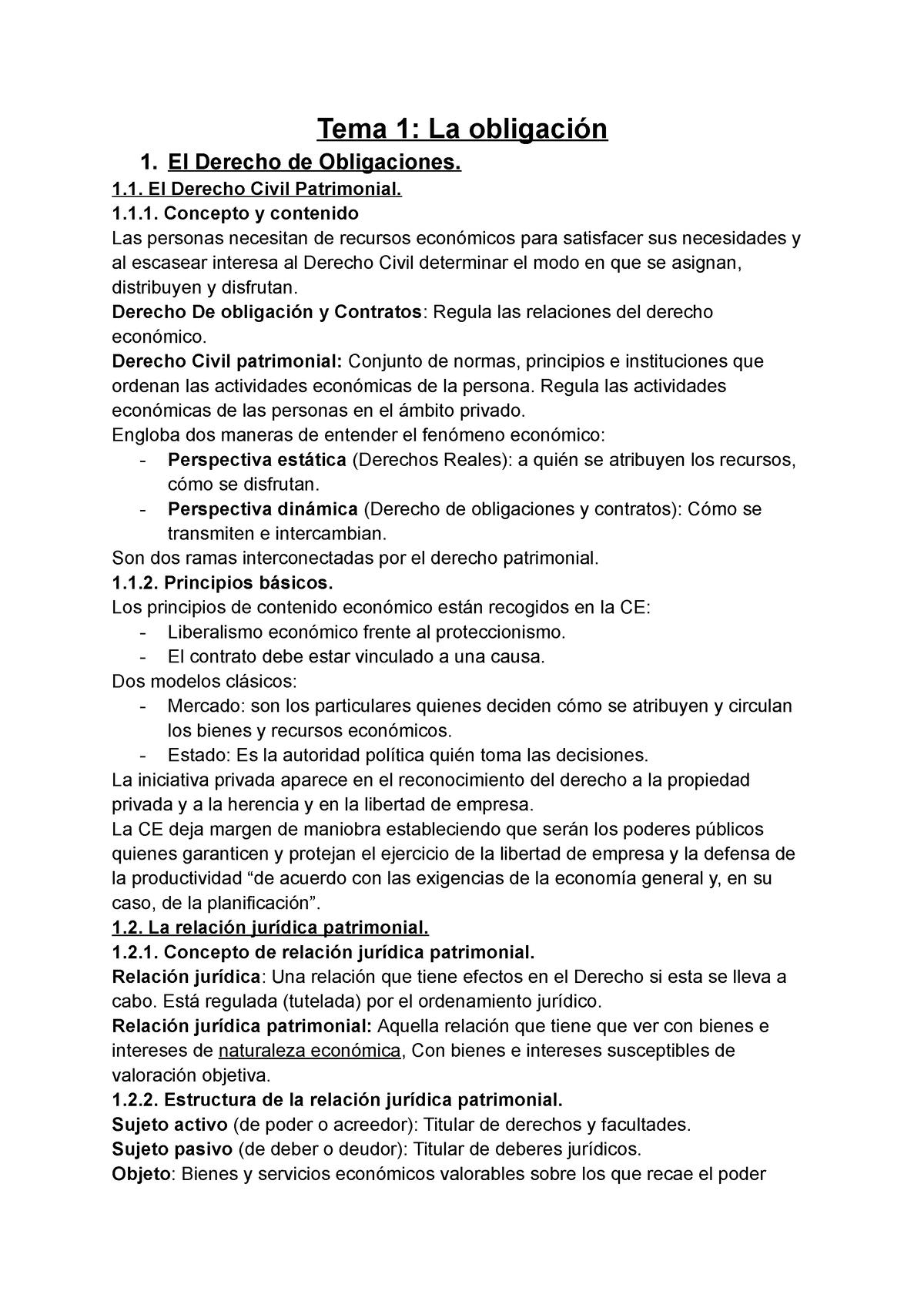 Tema 1 La Obligación - Resumen Tema 1 - Derecho Civil II Obligaciones Y ...