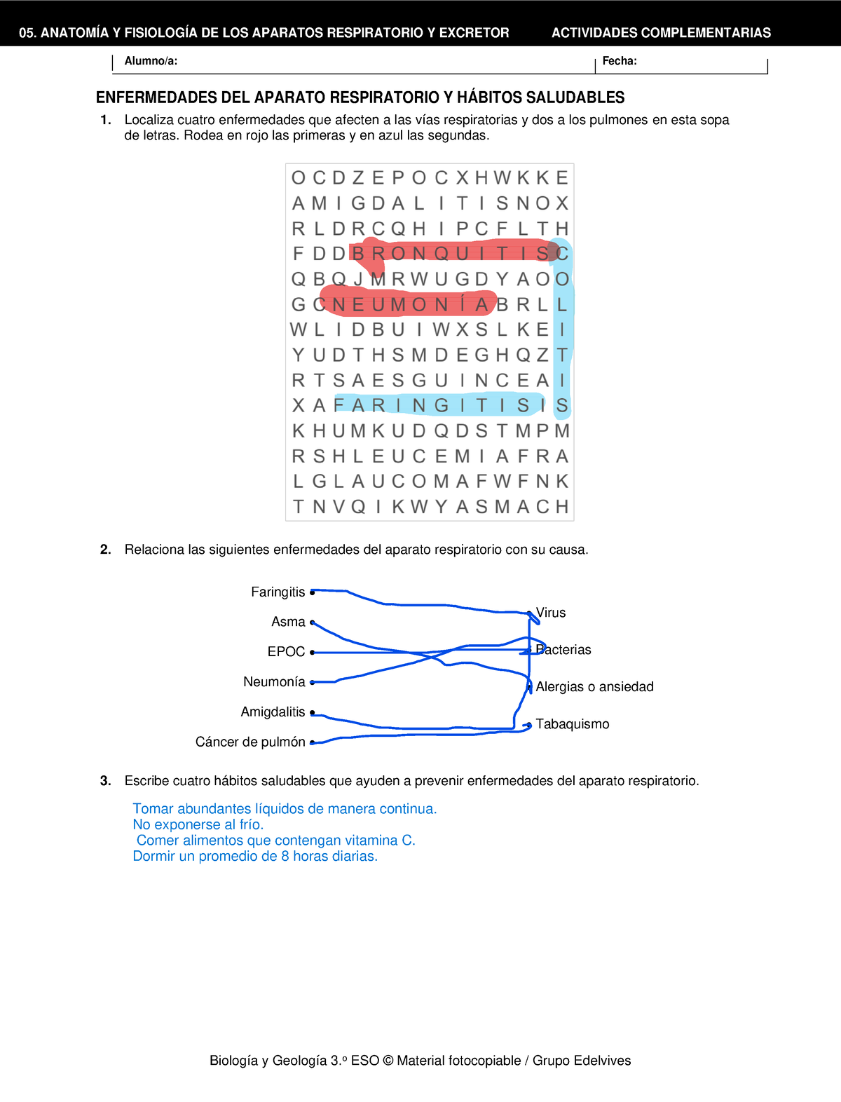 Enfermedades Del Aparato Respiratorio Y Hábitos Saludables 1 Biología Y Geología 3 Eso