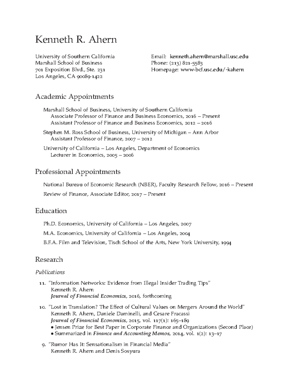 Kenneth R. Ahern International Organizations - University of Southern ...