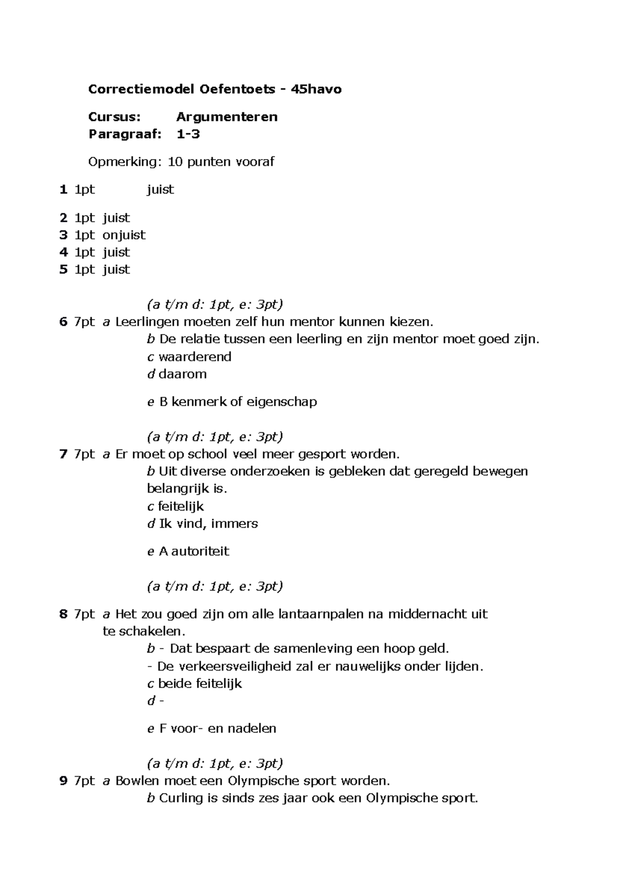 Correctiemodel Oefentoets Argumenteren - Correctiemodel Oefentoets ...