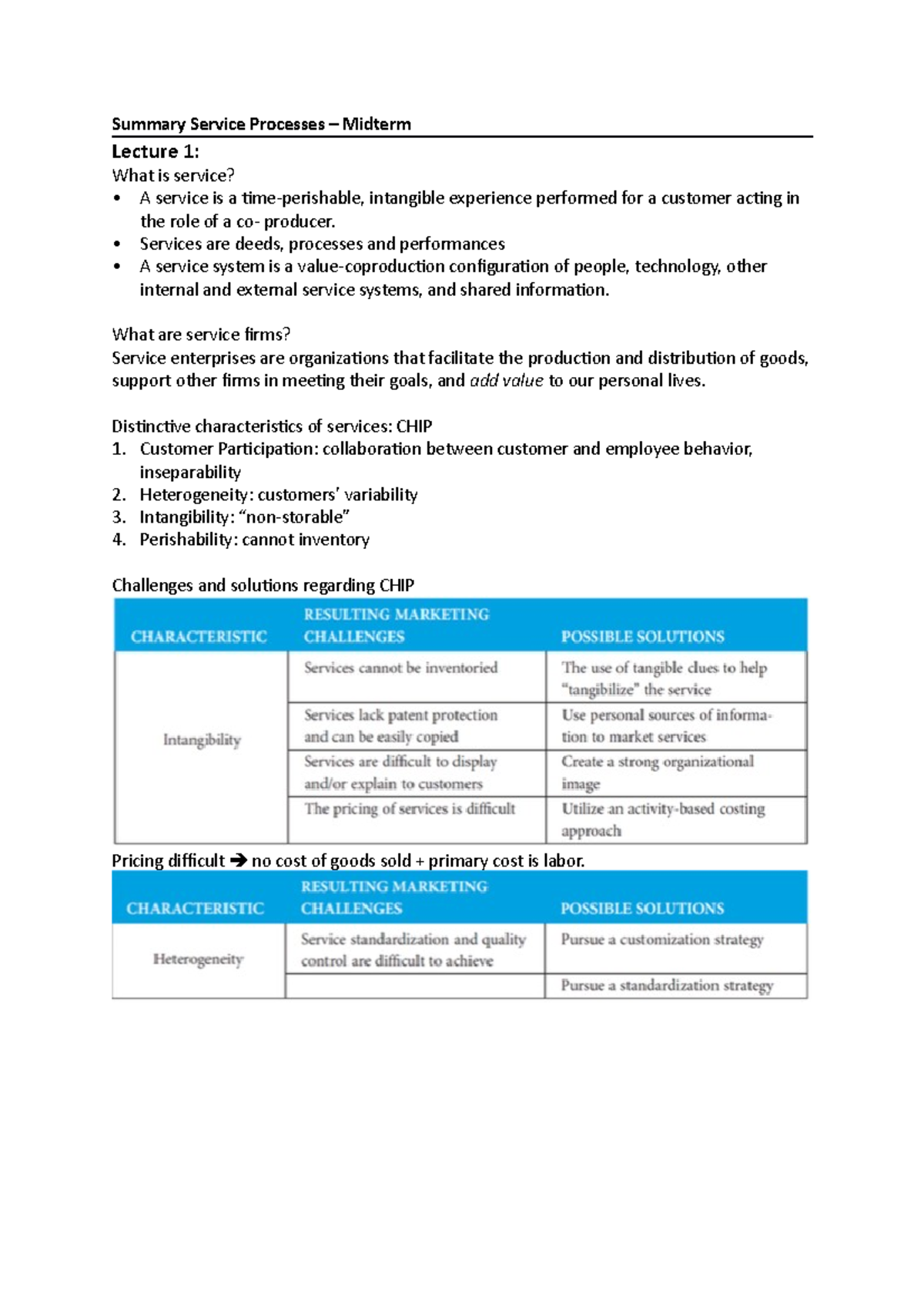Summary Service Processes – Midterm - Summary Service Processes ...