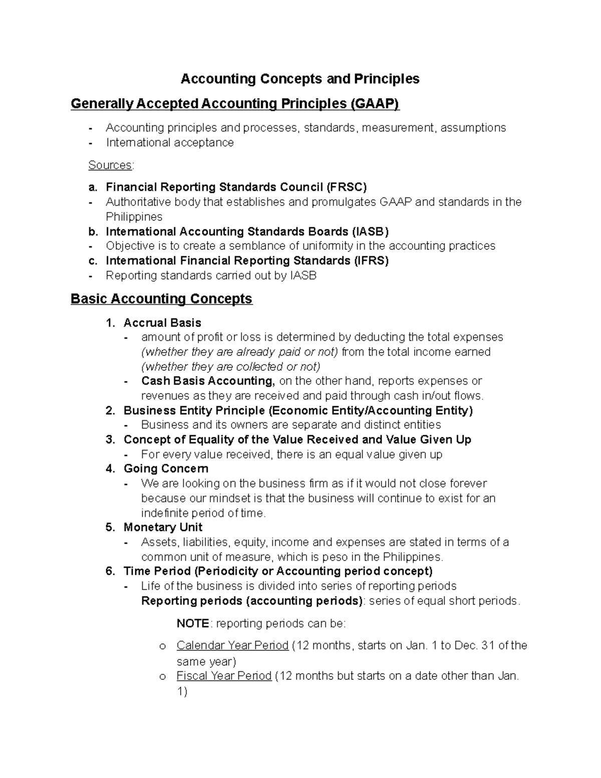Concepts, Principles, Elements, Titles - Accounting Concepts and ...