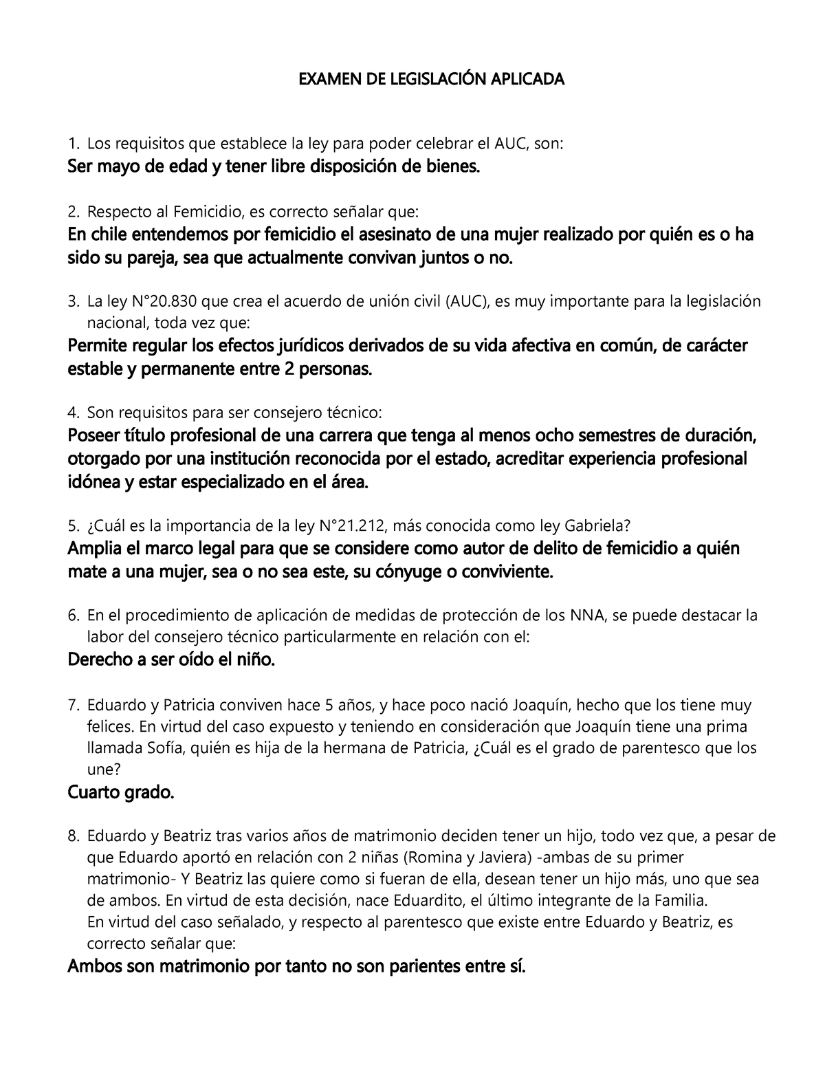 Examen Legislación Aplicada - EXAMEN DE LEGISLACI”N APLICADA Los ...