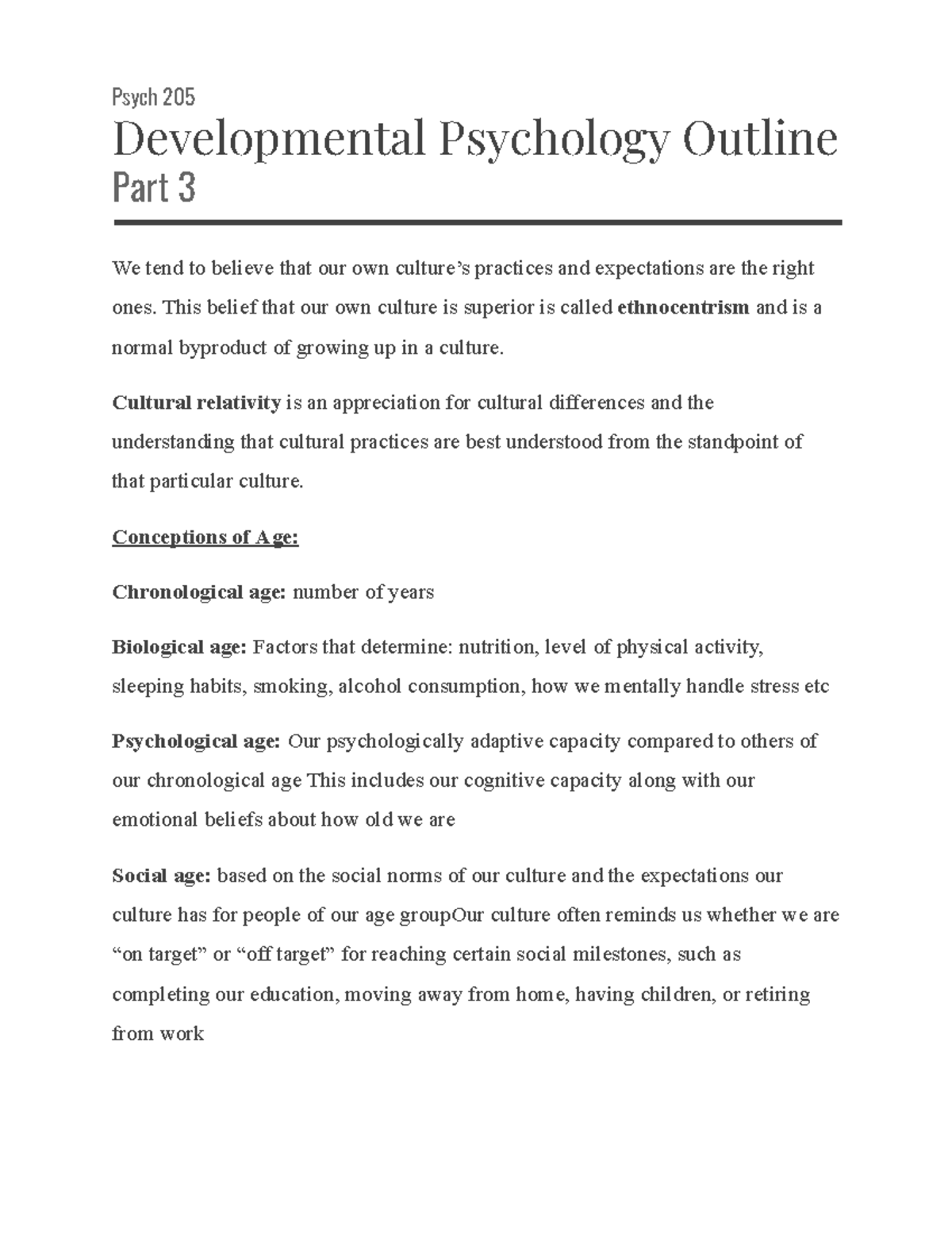 Developmental Psychology Chapter Outline 3 - Psych 205 Developmental ...