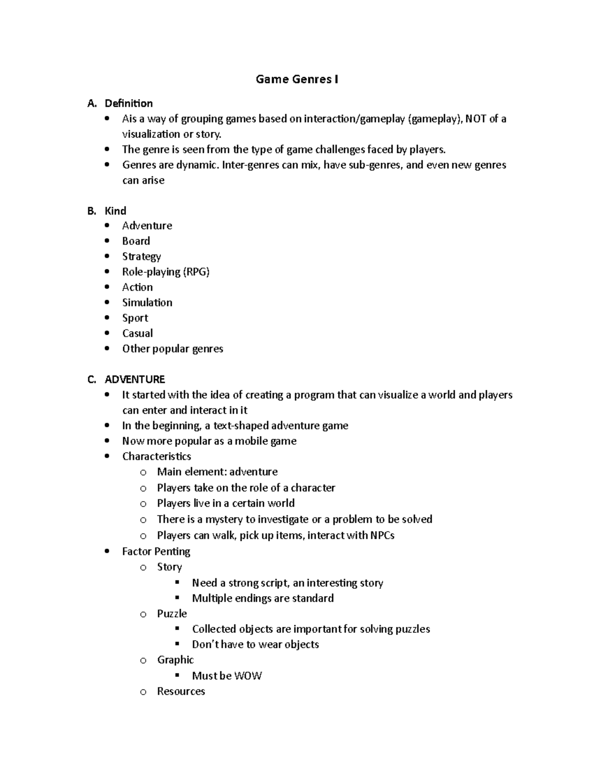 Game Genres I Game Concept Design Game Genres I A Definition Ais A