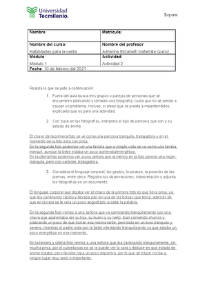 Ejercicio 2, Comunicación efectiva - Nombre: Matrícula Nombre del curso ...