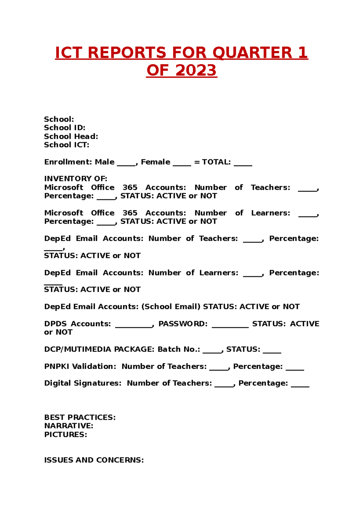 Q1-ICT-Reports-and- Updates Pinanangnan ES 123810 - ICT REPORTS FOR ...