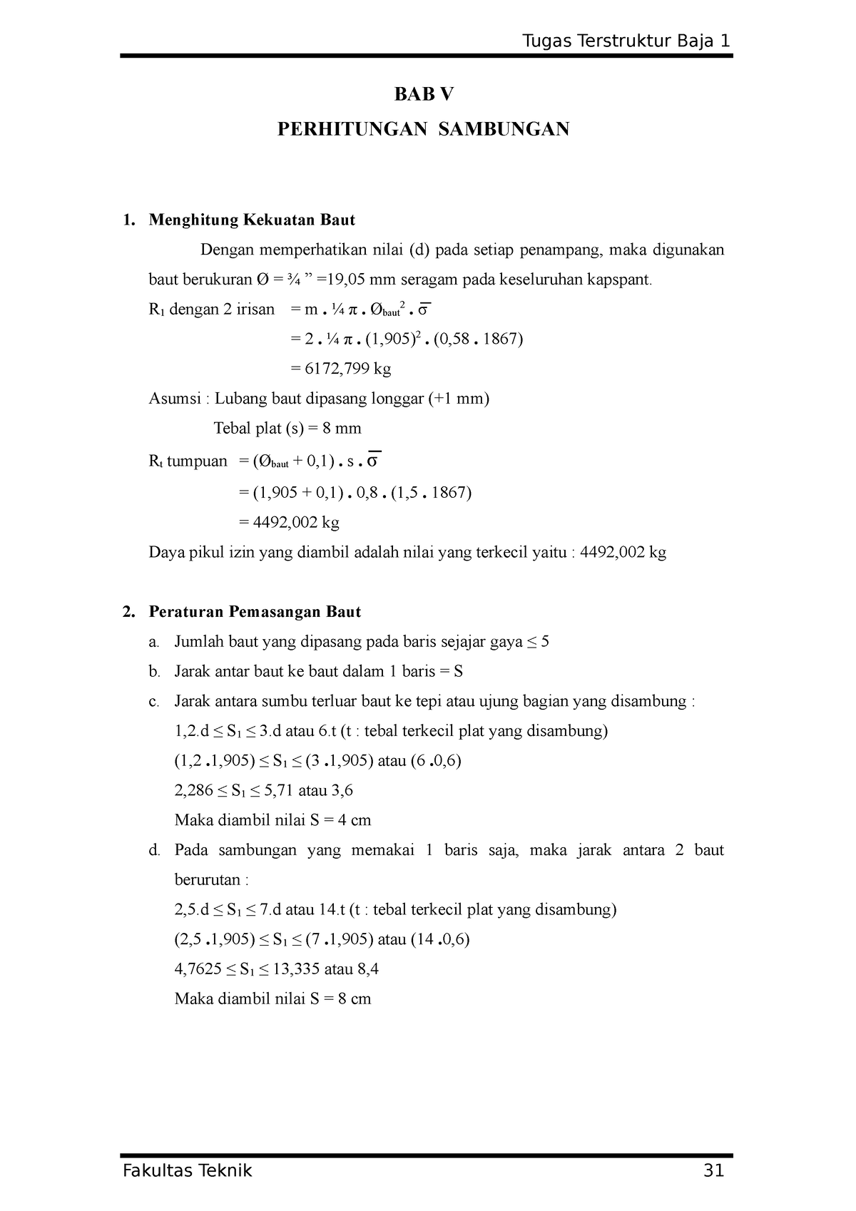 BAB V - Peraturan Pemasangan Baut - Tugas Terstruktur Baja 1 BAB V ...