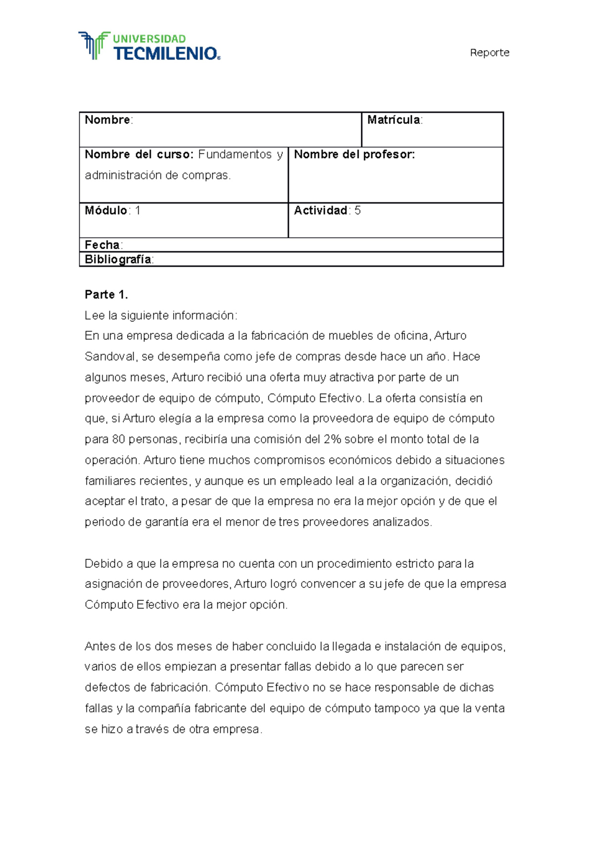 Act 5 adm de compras studocu - Nombre : Matrícula : Nombre del curso ...