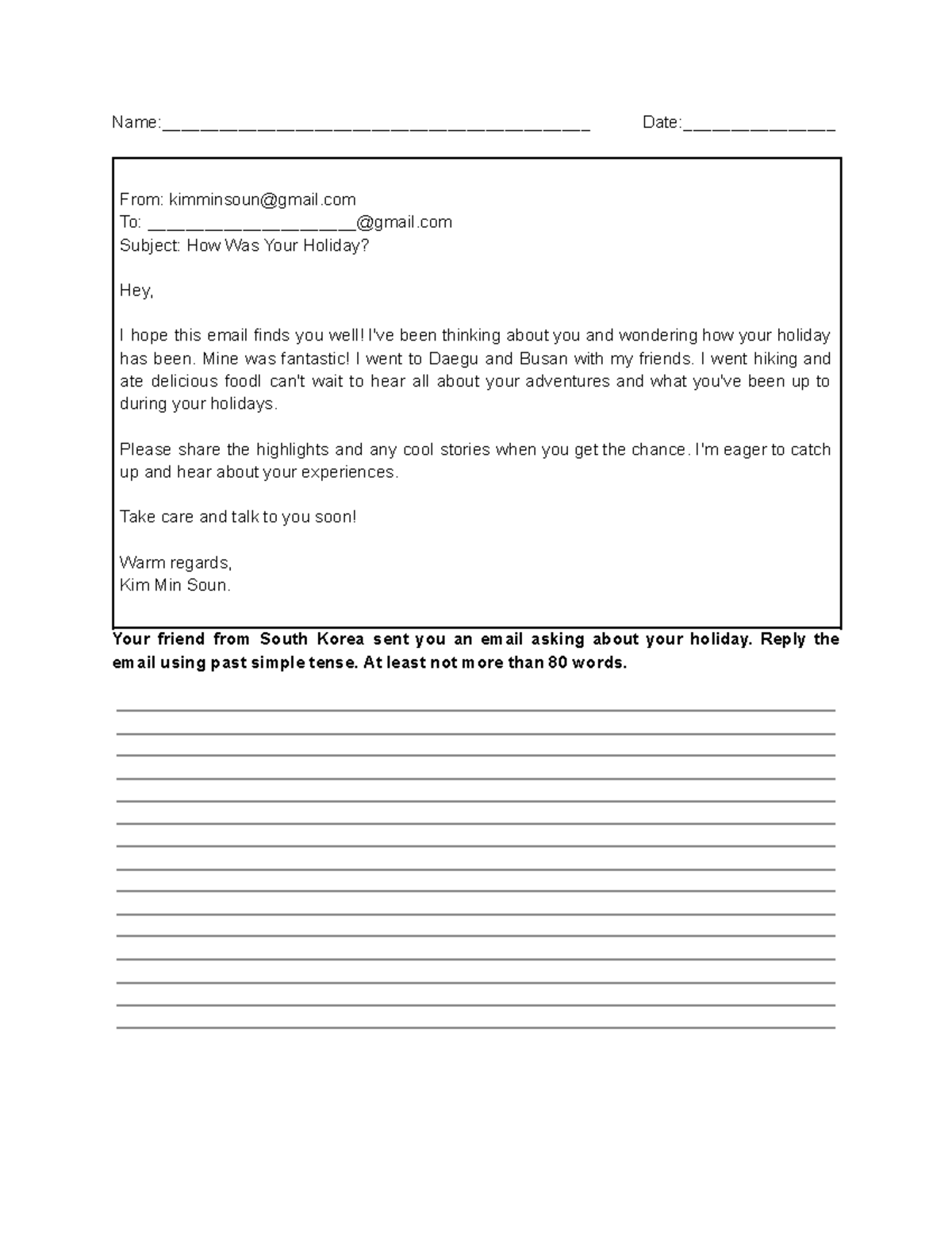 Writing Worksheet 1 Name