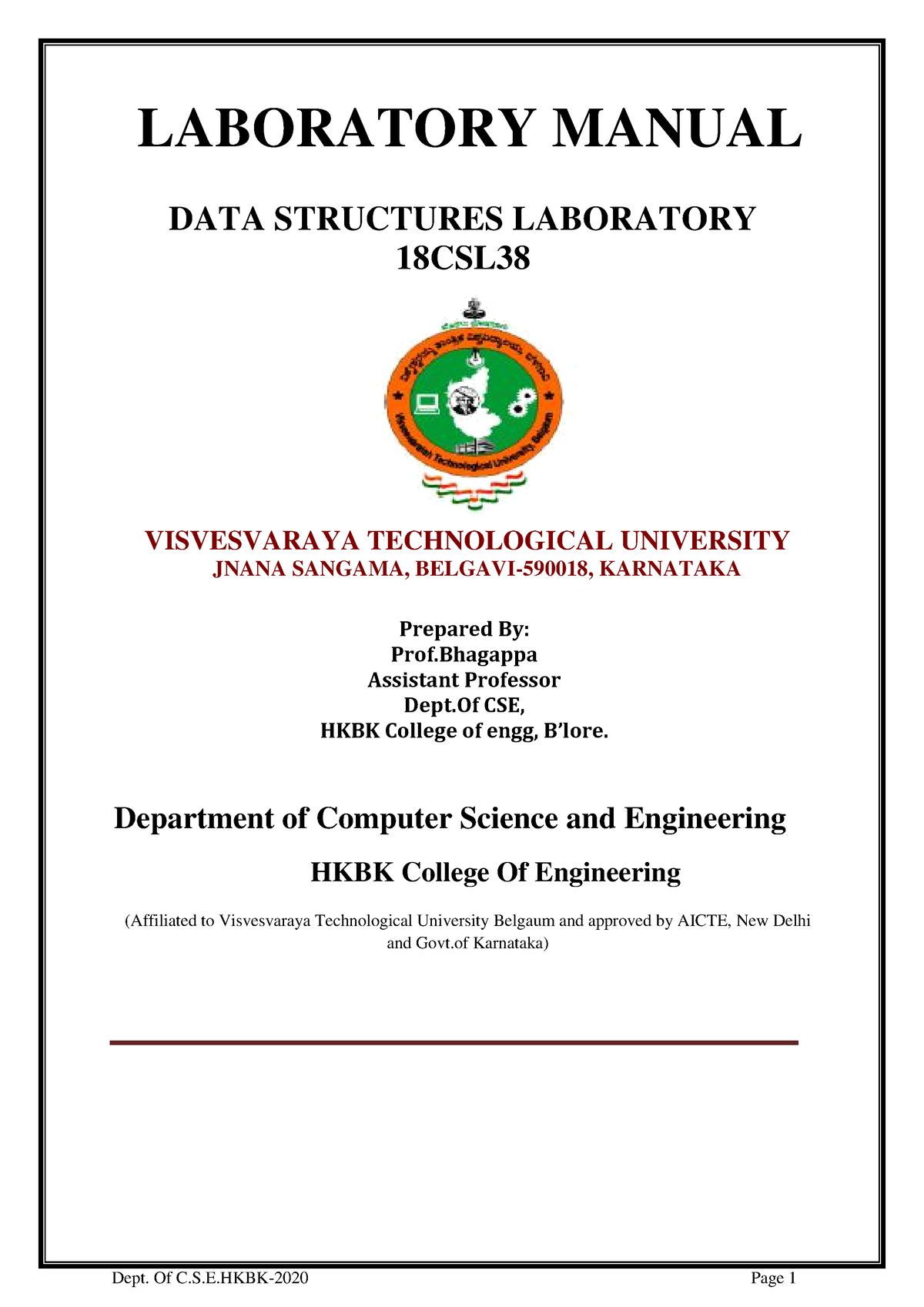 DSA-HKBK Lab Manual - LABORATORY MANUAL DATA STRUCTURES LABORATORY ...