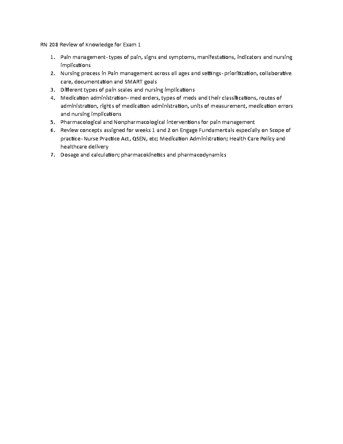 RN 208 Exam 1 Review of Knowledge - RN 208A - Studocu