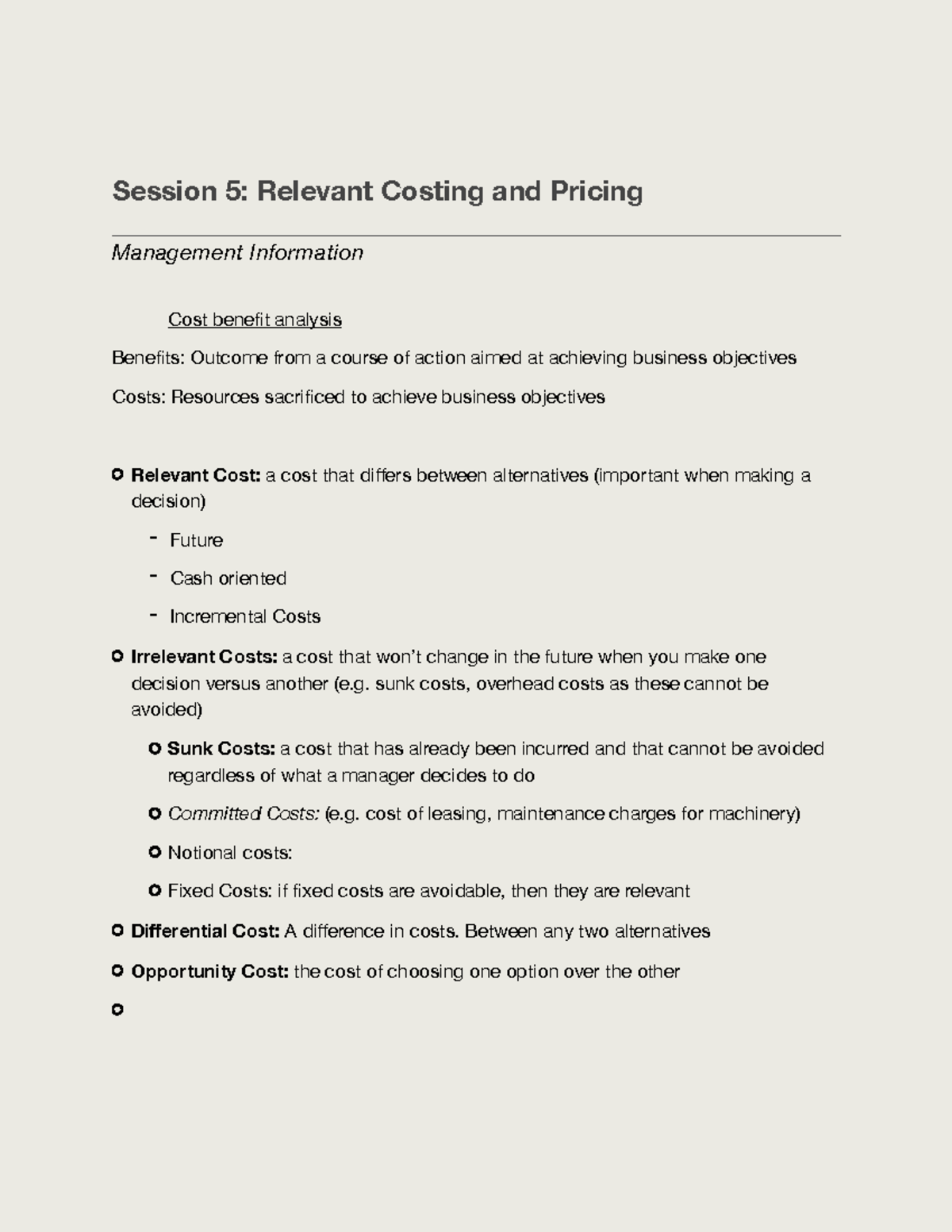 Relevant Costing and Pricing - Session 5: Relevant Costing and Pricing ...