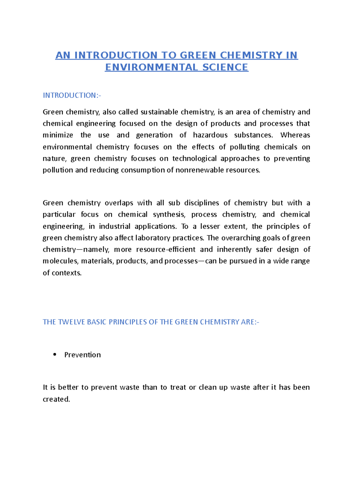 essay on role of chemistry in environmental protection