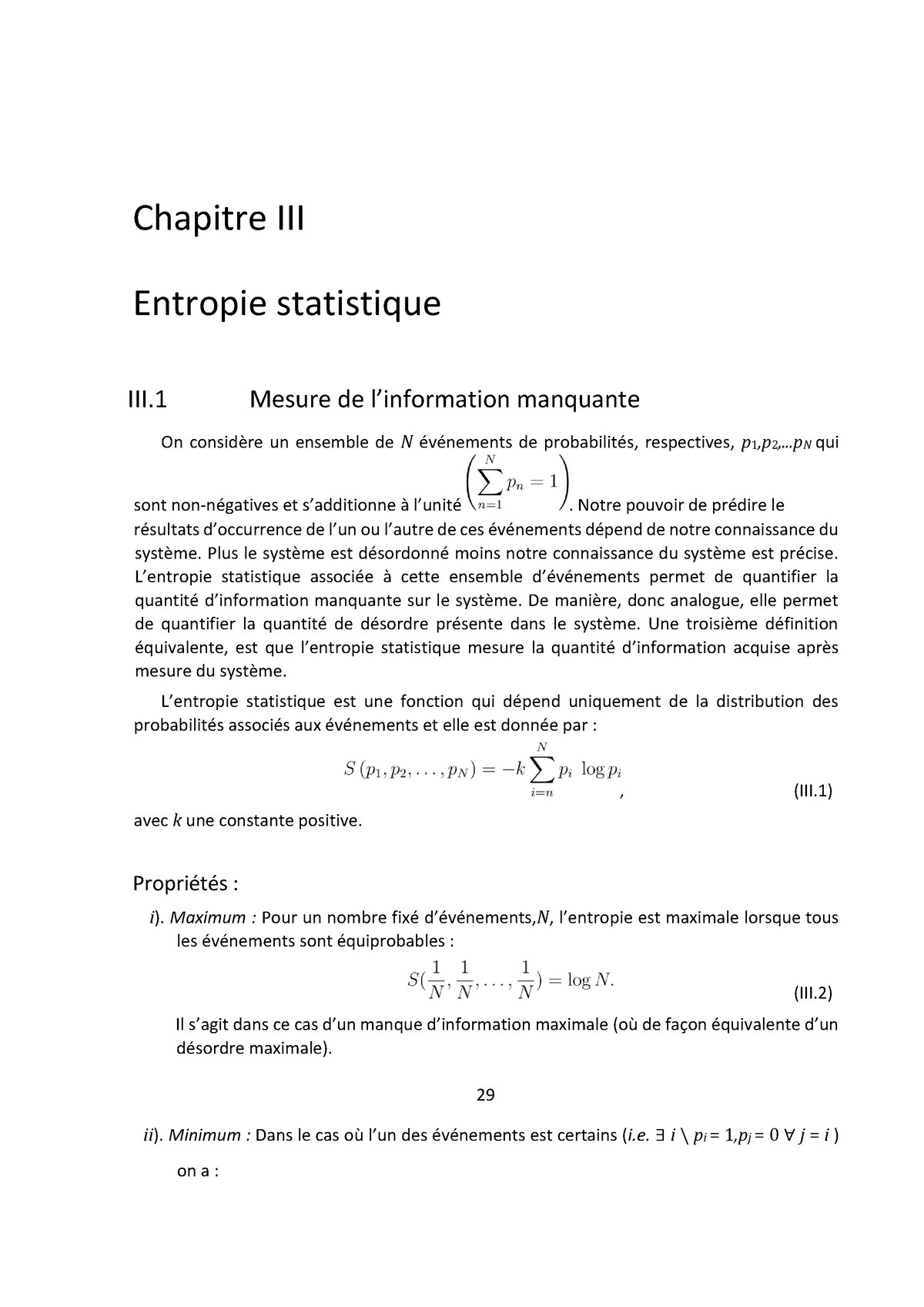 Cour Physique Statistique Chapitre 3 - Chapitre III Entropie ...