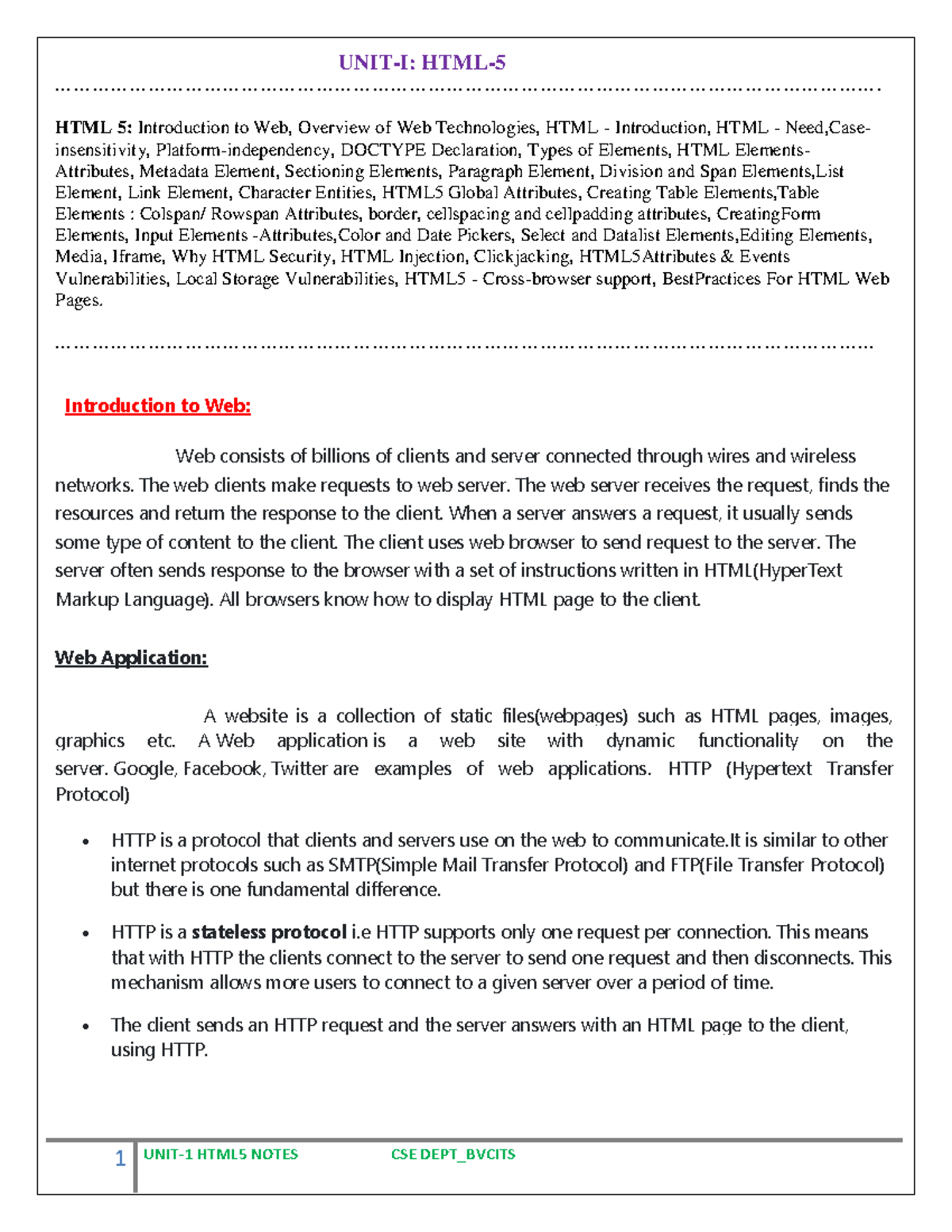 MSD UNIT-1 - Mean stack development of the course - ####### UNIT-I ...