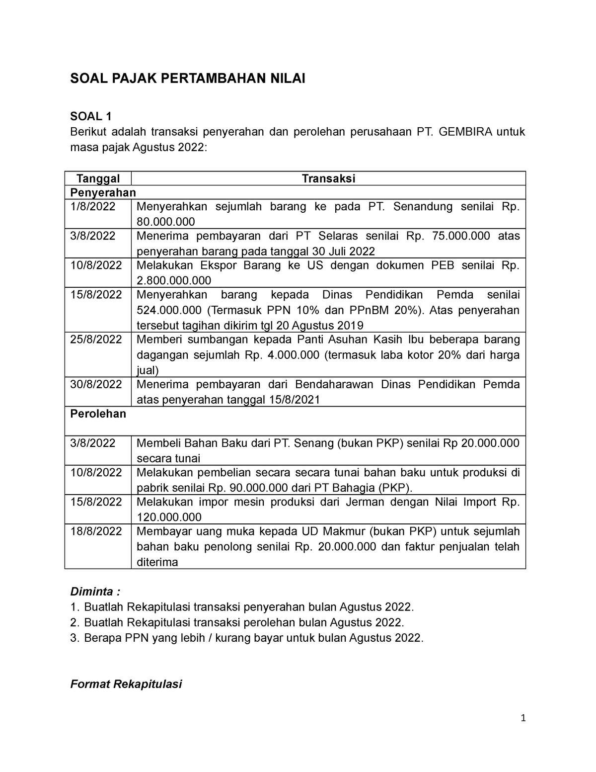 SOAL PPN Pert. 3 - Soal Ppn - SOAL PAJAK PERTAMBAHAN NILAI SOAL 1 ...