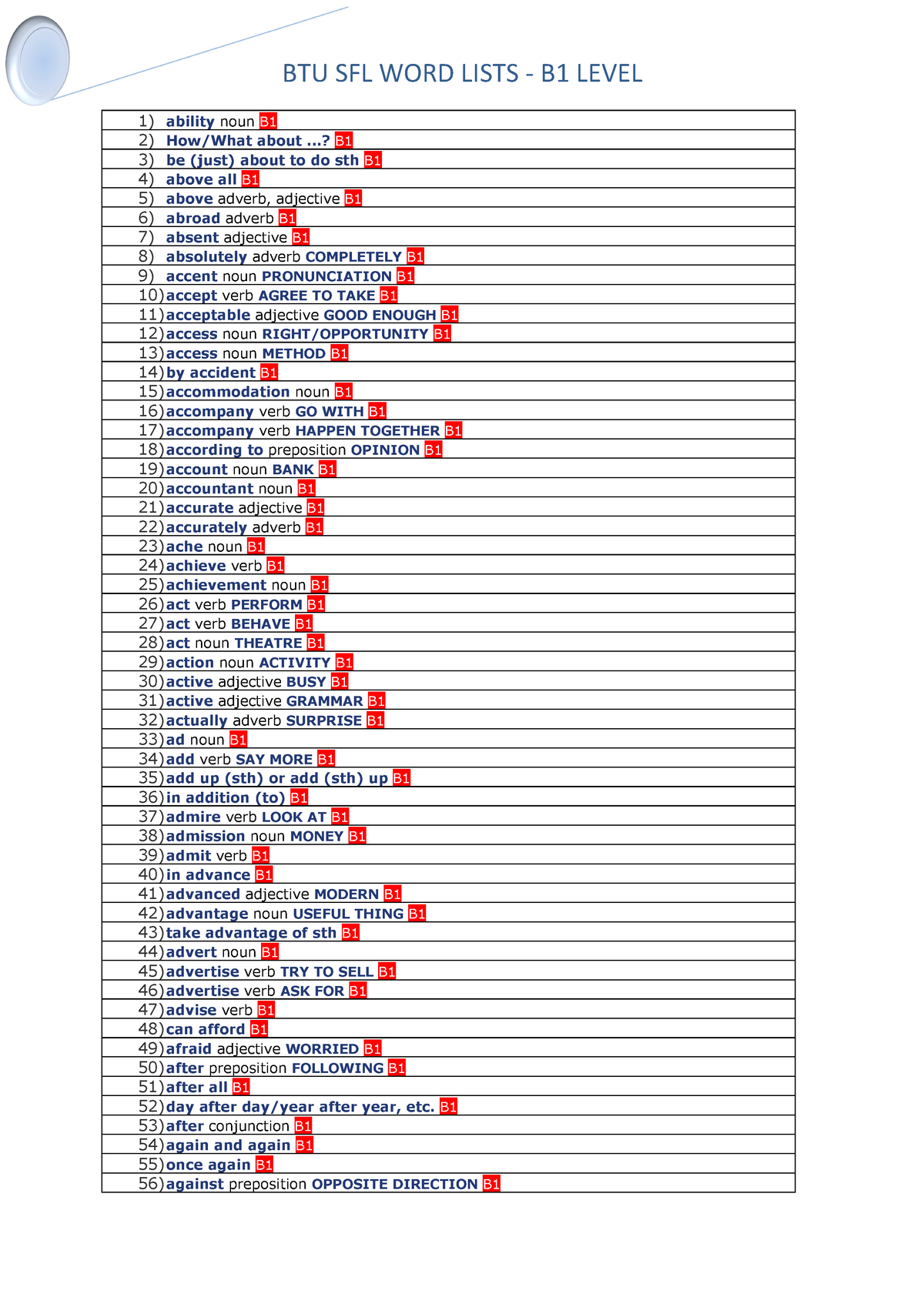 btu-sfl-b1-level-words-studocu