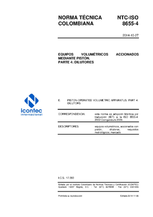 NTC-ISO 8655-2 (Pipetas tipo pistón) - NORMA TÉCNICA NTC-ISO COLOMBIANA ...